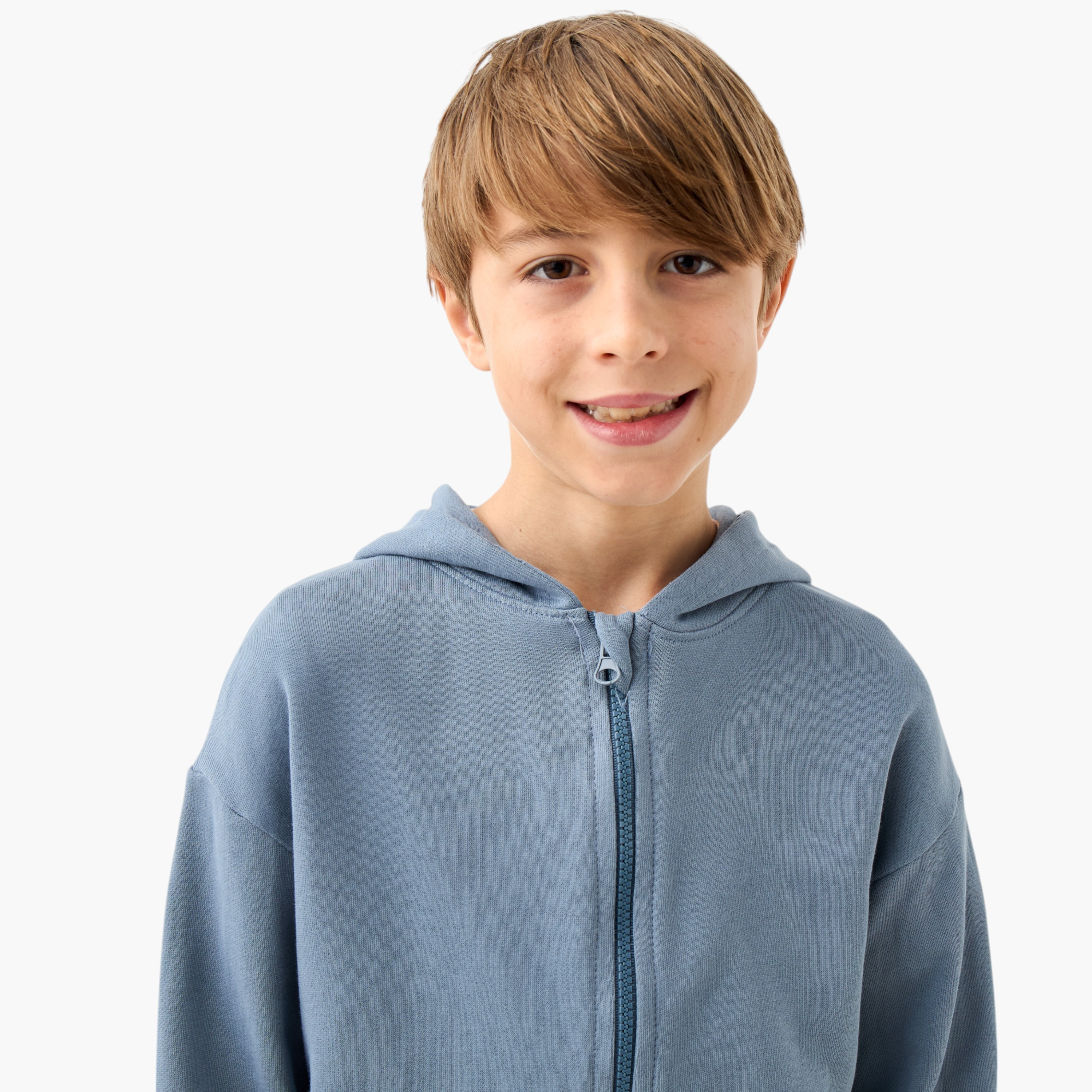 Juniors Solid Hooded Sweatshirt with Long Sleeves and Zip Closure-boys-clothing-sweatshirts-image-4