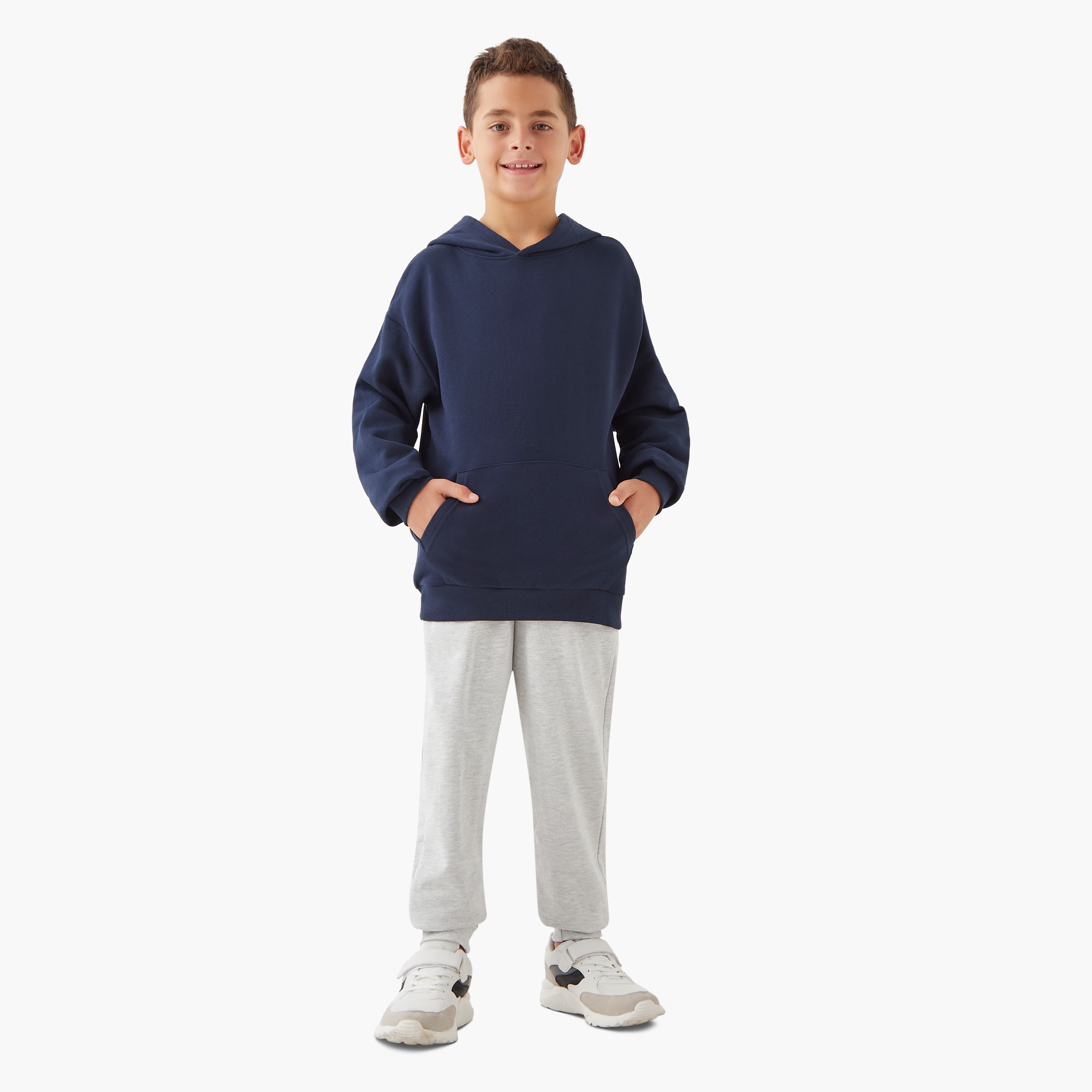 هودي سادة بأكمام طويلة وجيب كنغر من جونيورز-boys-clothing-winterwear-sweatshirts-image-2