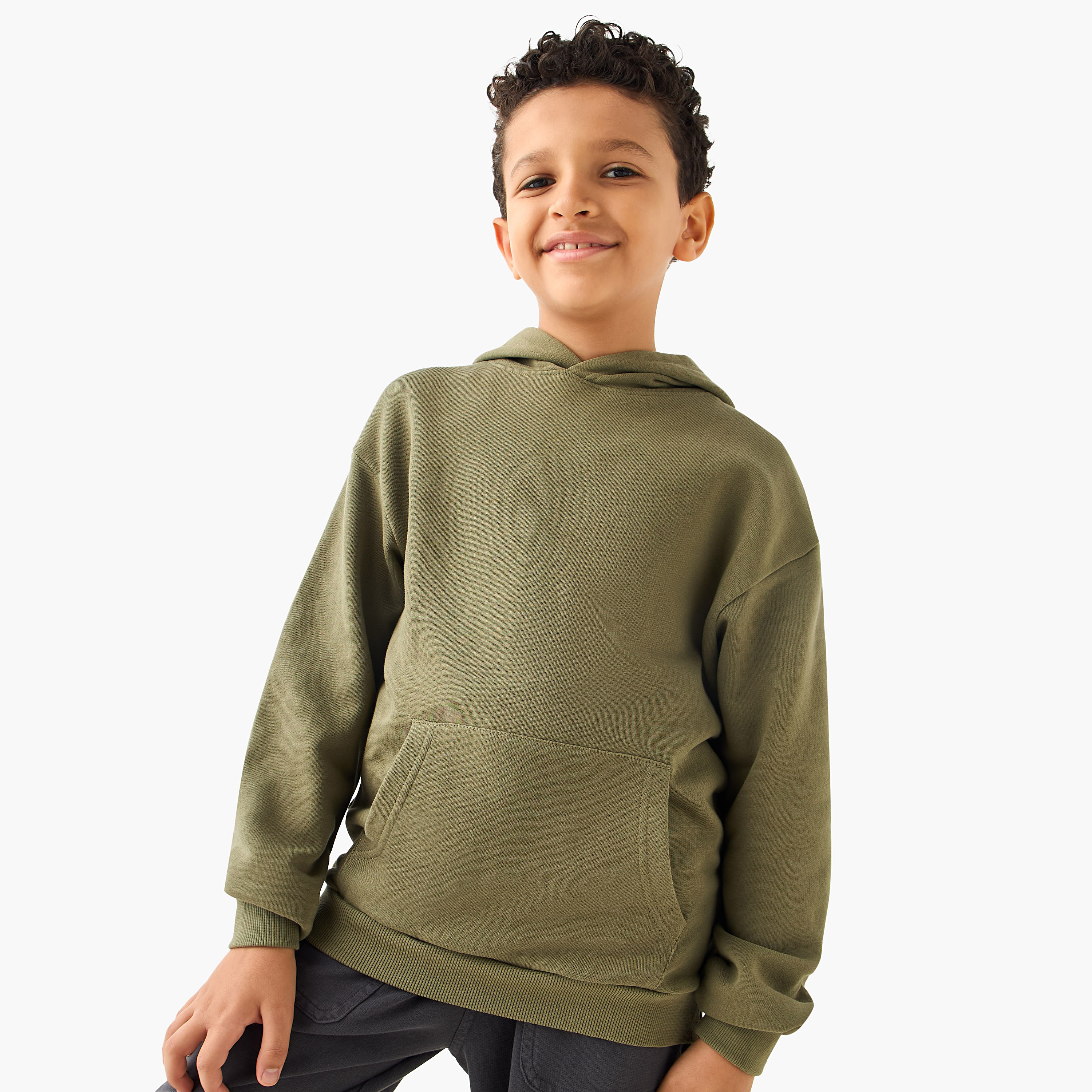 Buy Juniors Solid Hooded Sweatshirt with Kangaroo Pocket and Long Sleeves Online Babyshop Kuwait