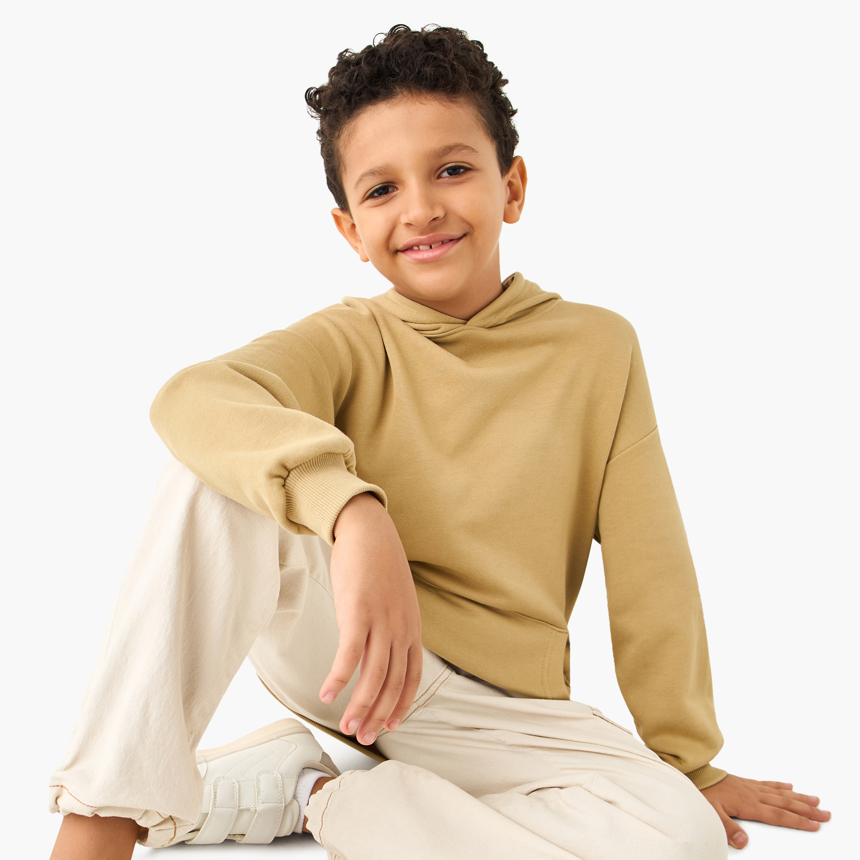 Juniors Solid Hooded Sweatshirt with Kangaroo Pocket and Long Sleeves-boys-clothing-sweatshirts-image-1