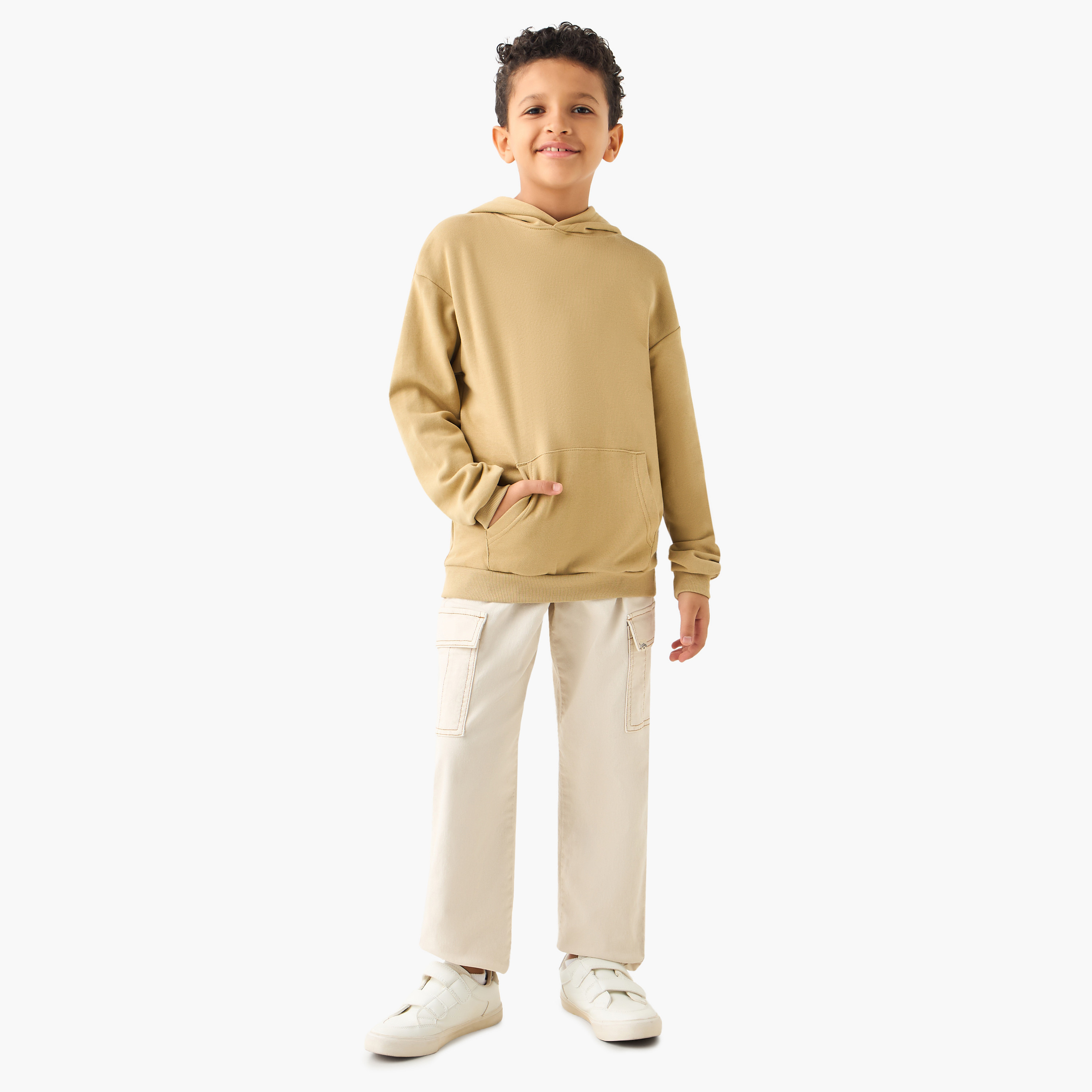 Juniors Solid Hooded Sweatshirt with Kangaroo Pocket and Long Sleeves-boys-clothing-sweatshirts-image-2