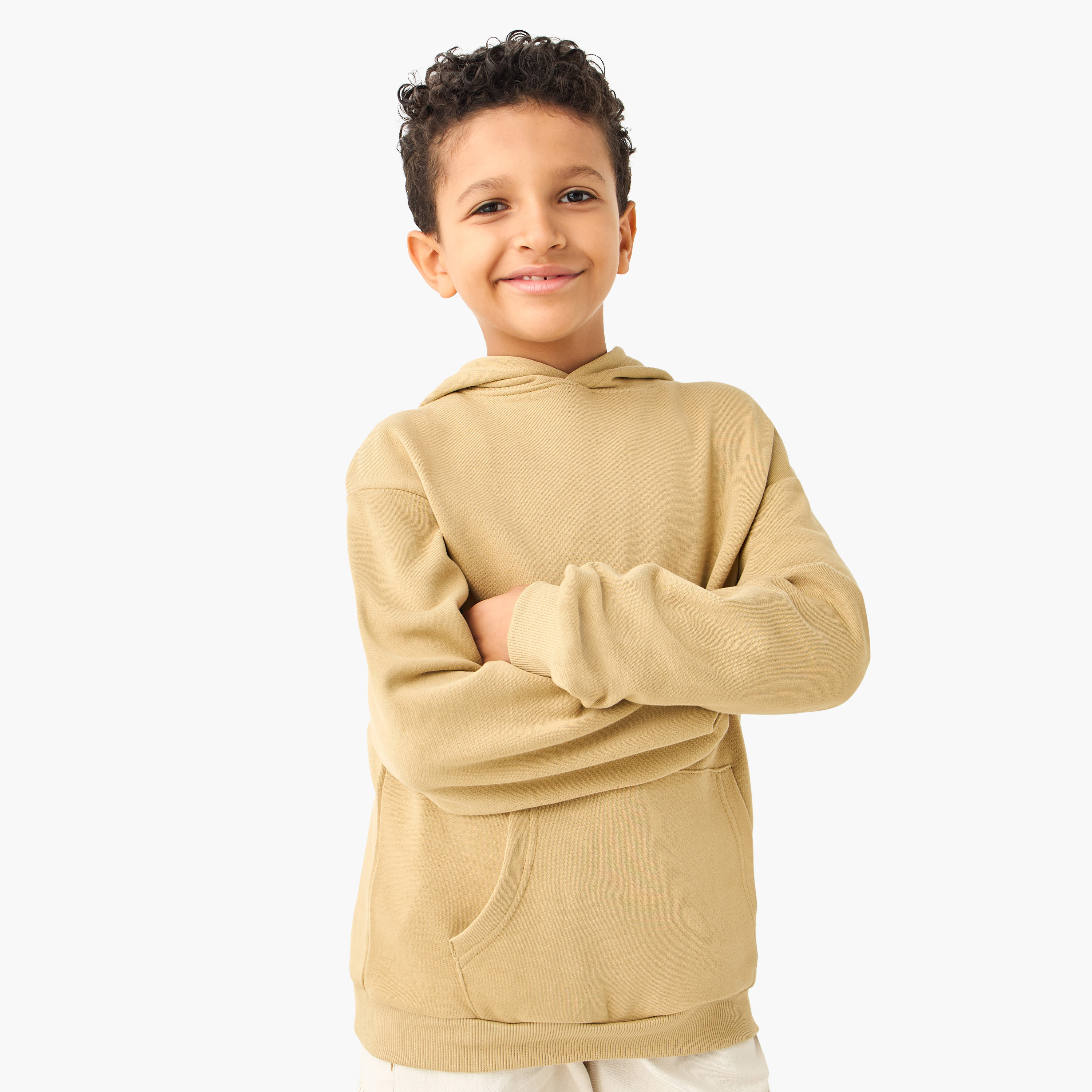 Juniors Solid Hooded Sweatshirt with Kangaroo Pocket and Long Sleeves-boys-clothing-sweatshirts-image-3