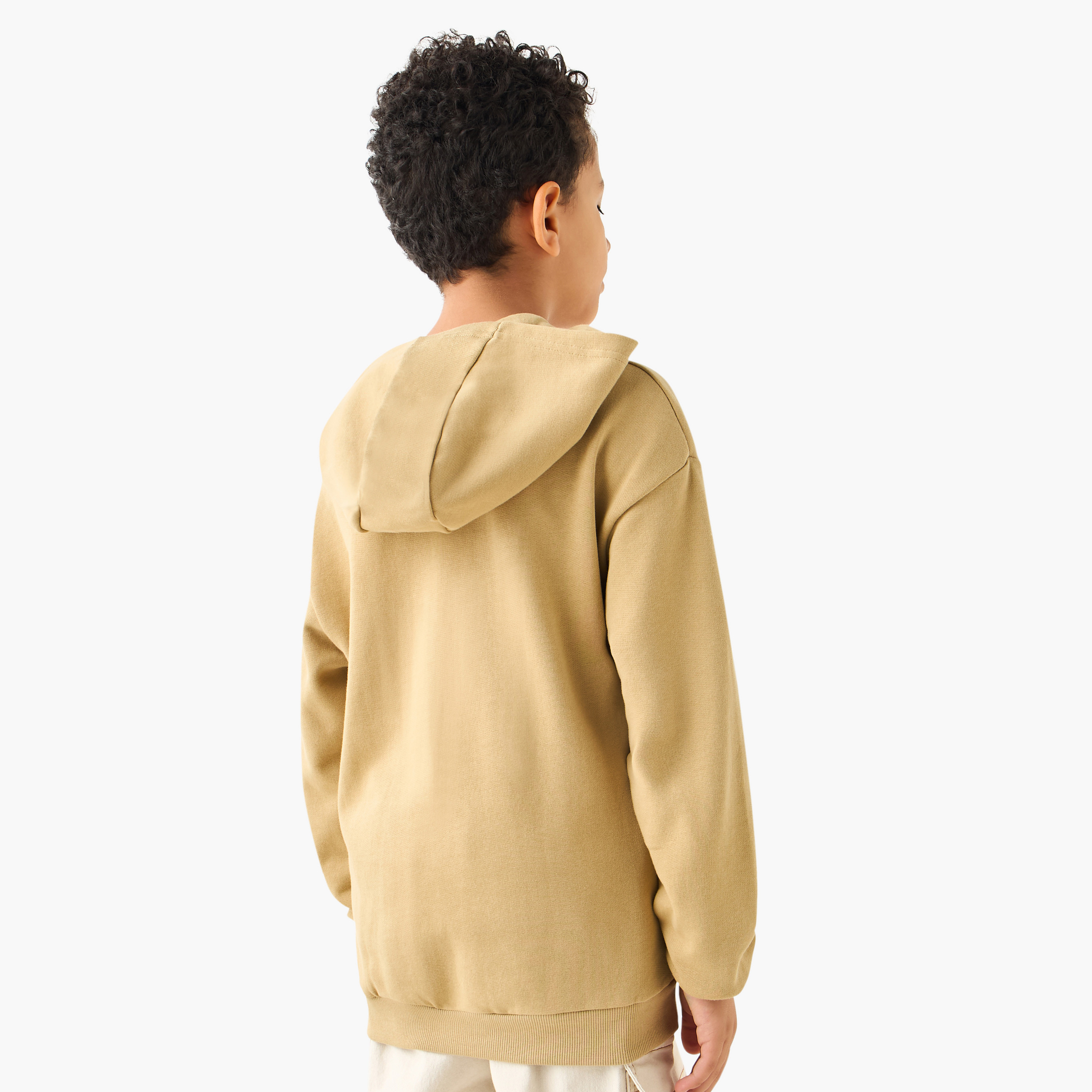 Juniors Solid Hooded Sweatshirt with Kangaroo Pocket and Long Sleeves-boys-clothing-sweatshirts-image-4