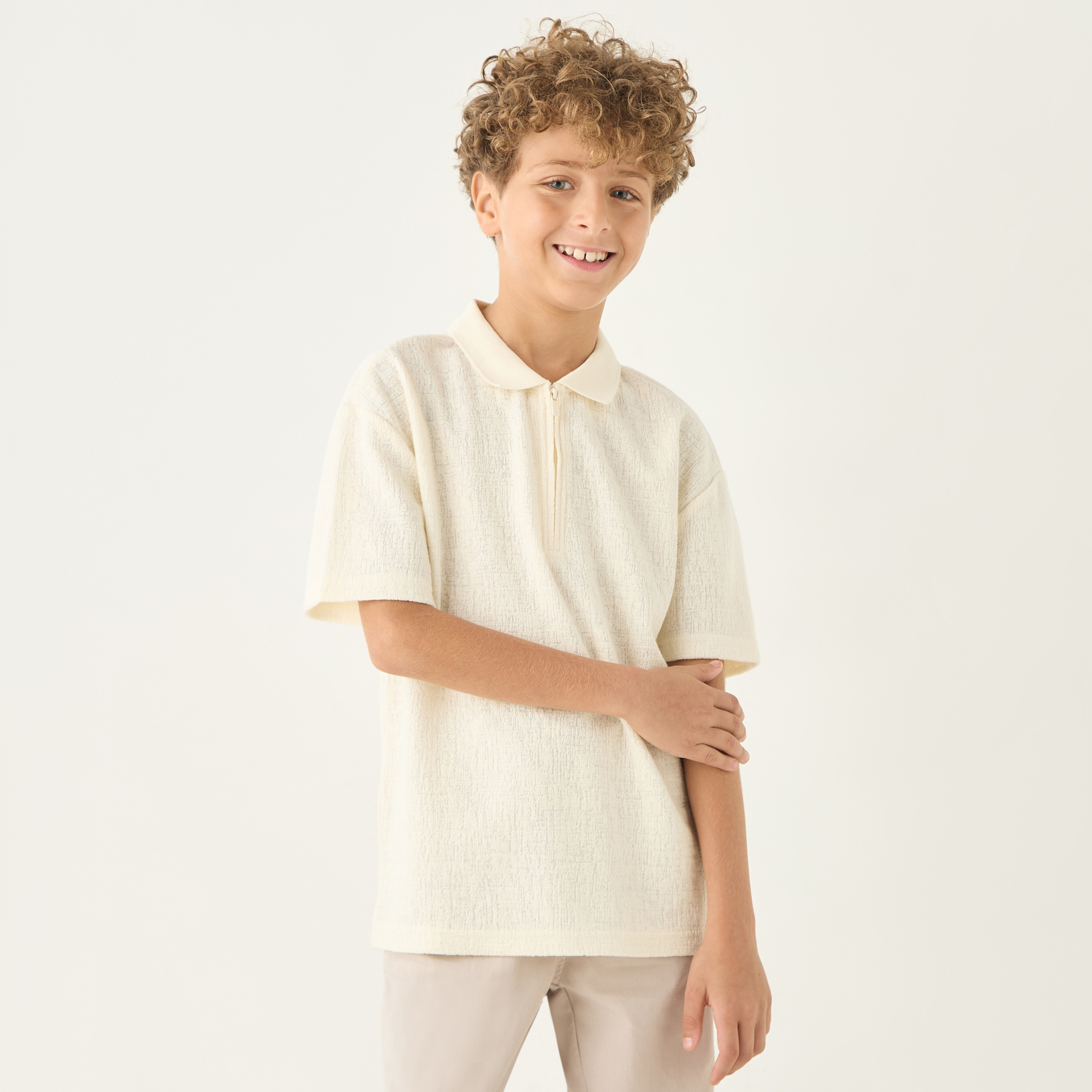 Eligo Textured Short Sleeves Polo T-shirt with Zip Closure-boys-clothing-tshirtsandpolos-image-1