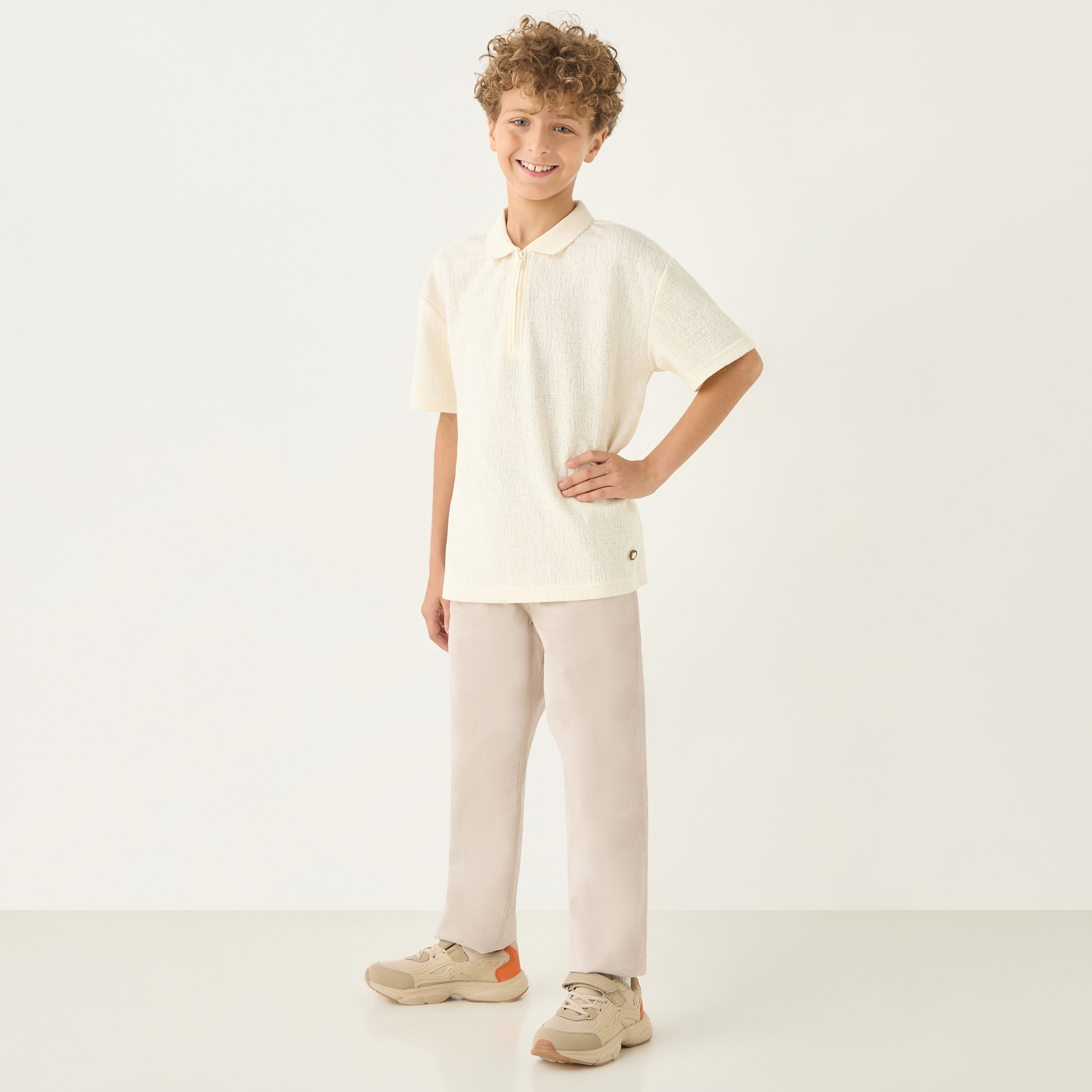 Eligo Textured Short Sleeves Polo T-shirt with Zip Closure-boys-clothing-tshirtsandpolos-image-2