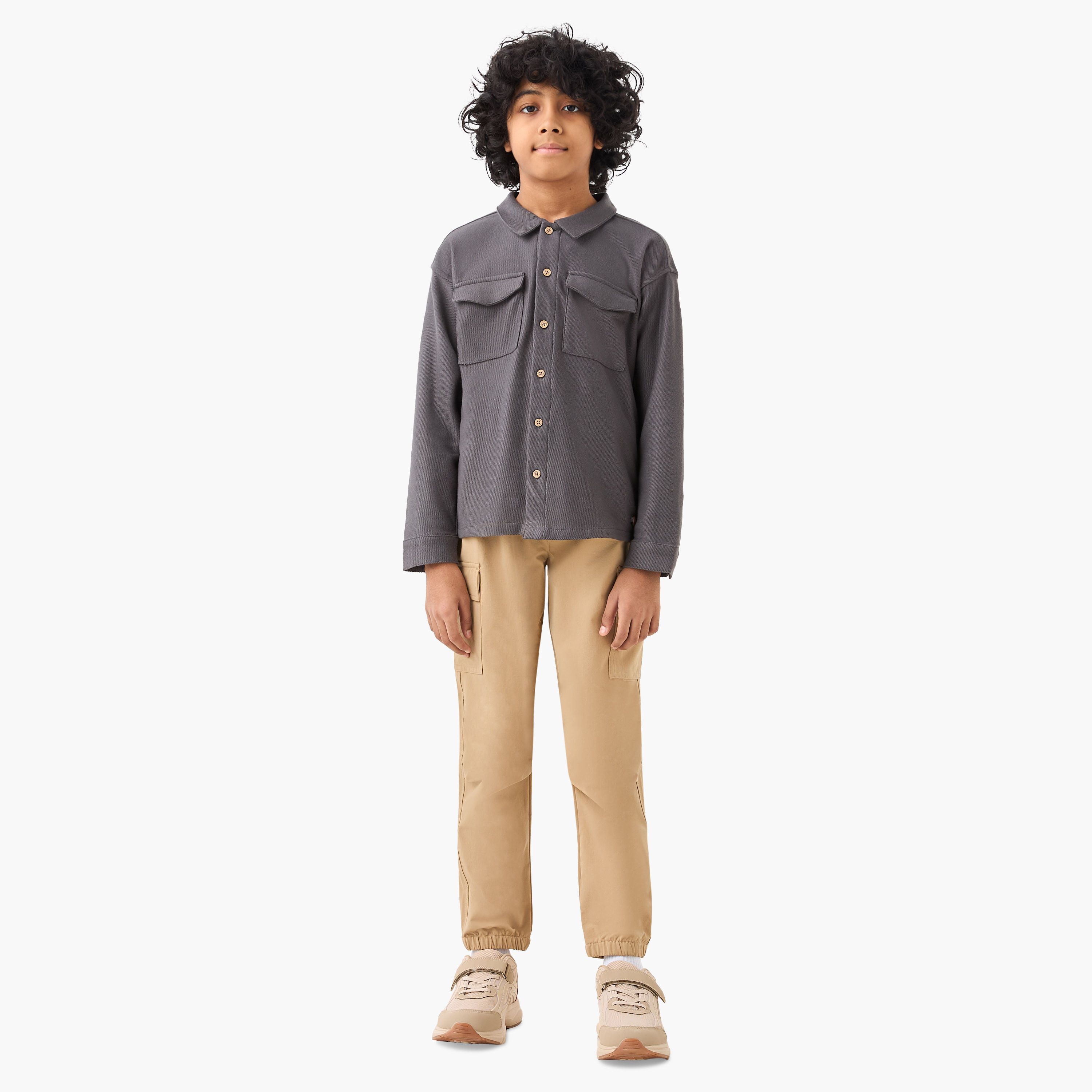 Eligo Solid Collared Shirt with Long Sleeves and Pockets-boys-clothing-shirts-image-2