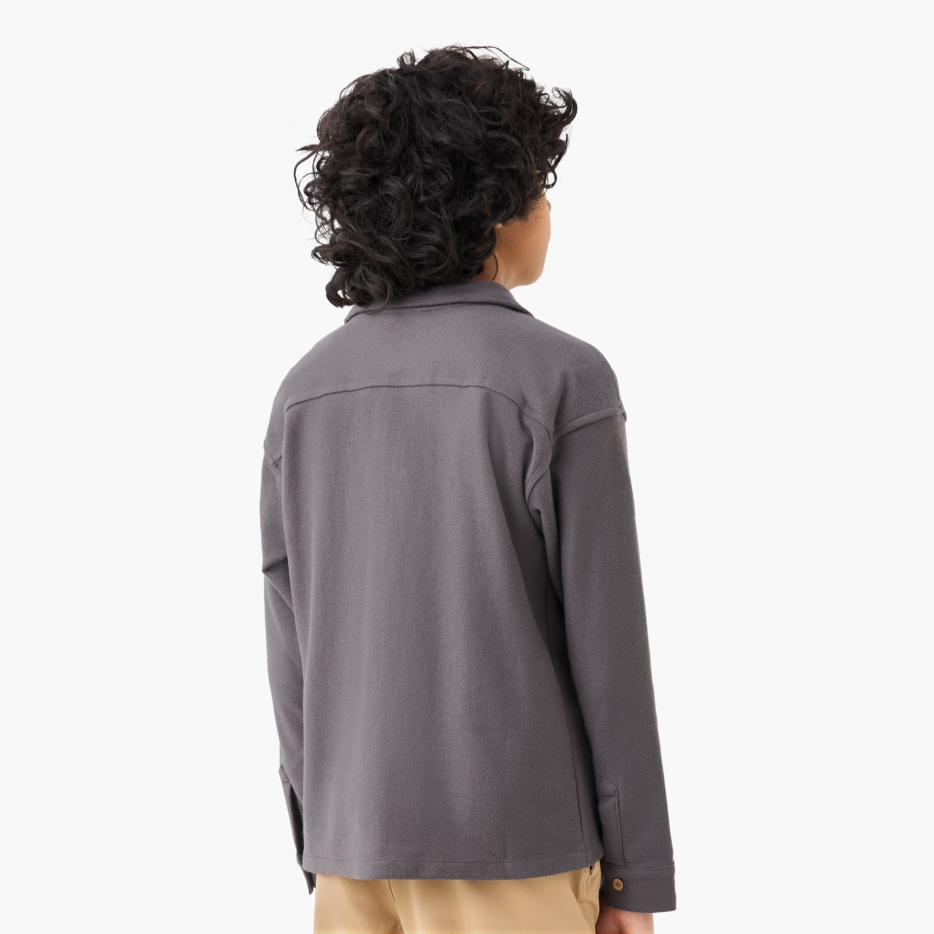 Eligo Solid Collared Shirt with Long Sleeves and Pockets-boys-clothing-shirts-image-3