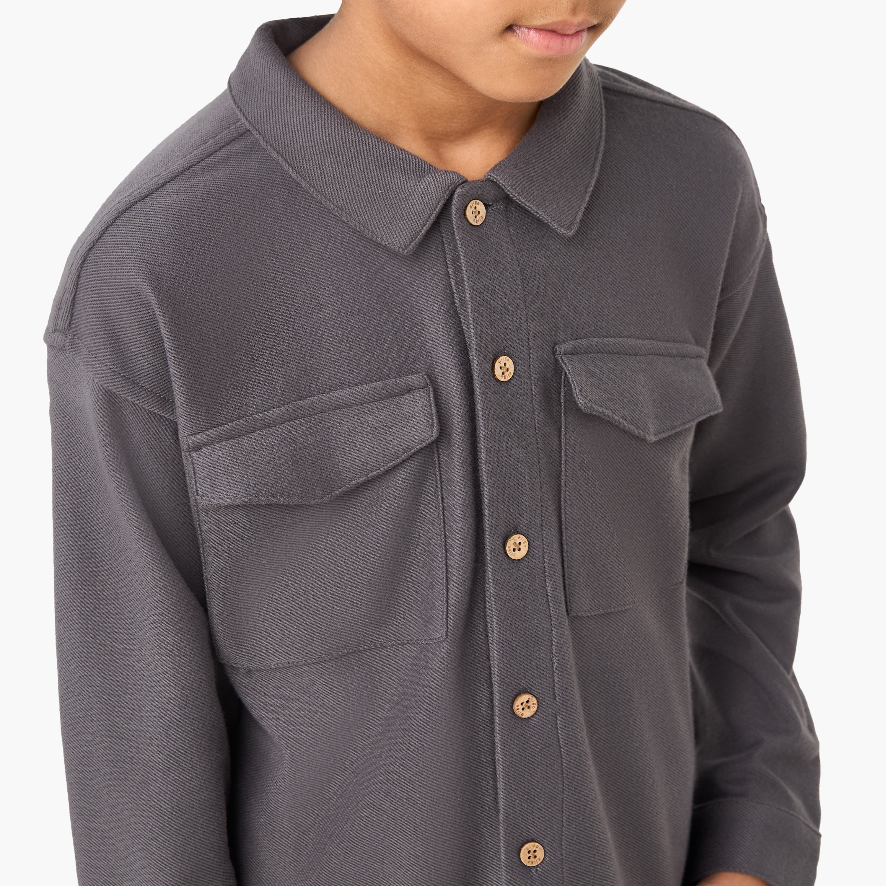 Eligo Solid Collared Shirt with Long Sleeves and Pockets-boys-clothing-shirts-image-4