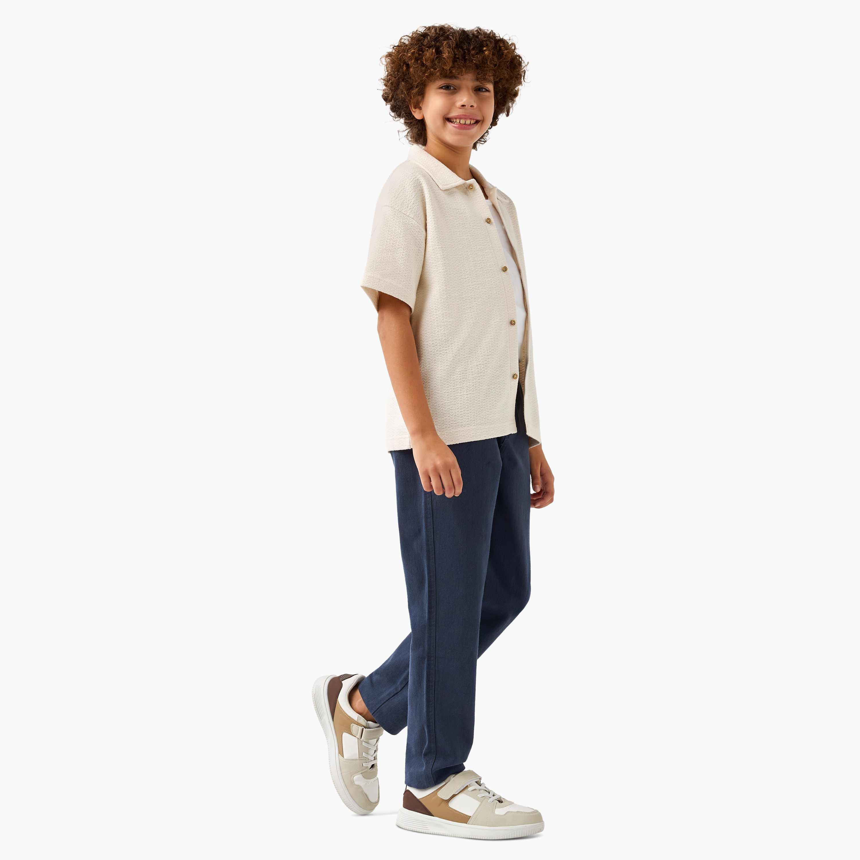 Eligo Textured Collared Shirt with Short Sleeves-boys-clothing-shirts-image-2