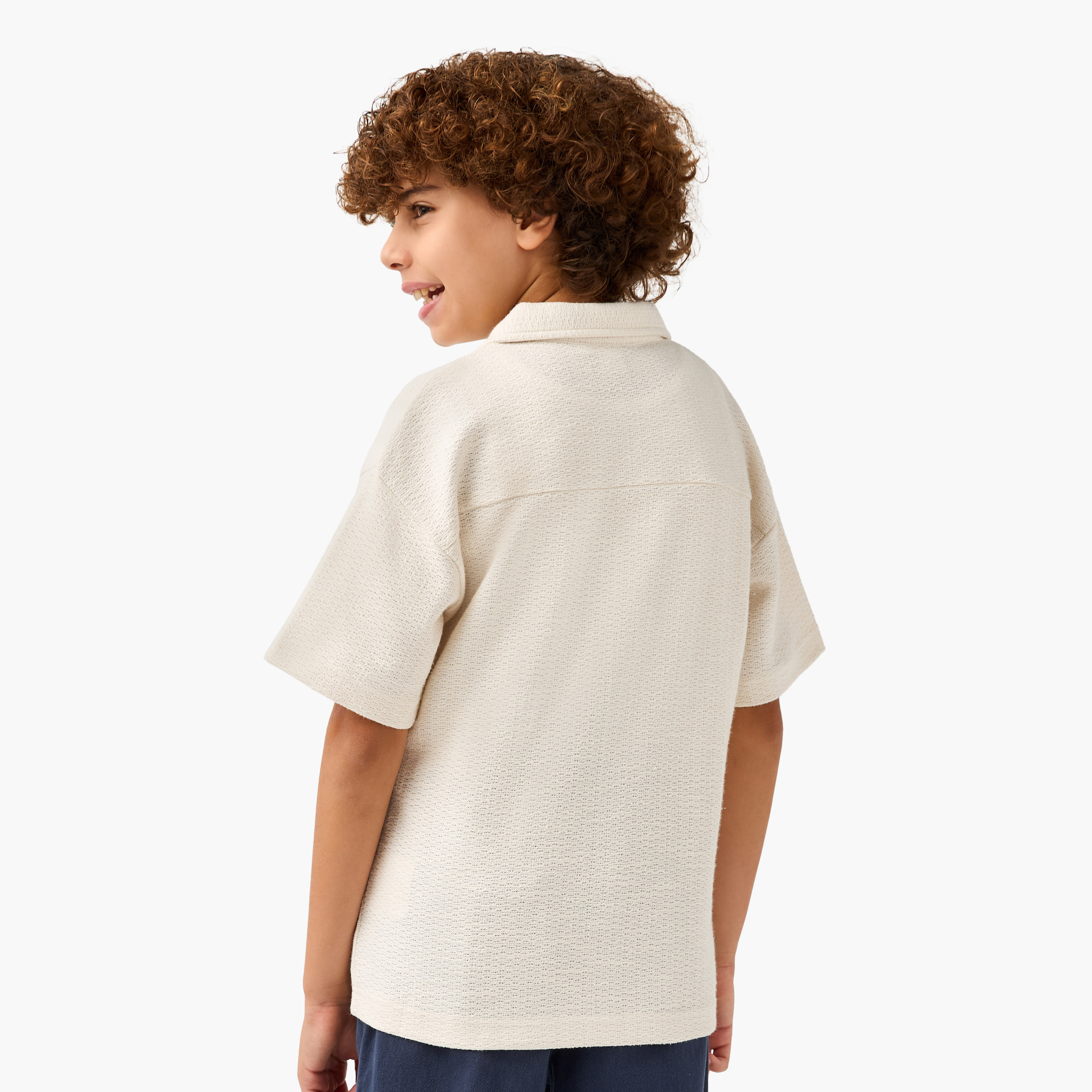 Eligo Textured Collared Shirt with Short Sleeves-boys-clothing-shirts-image-3
