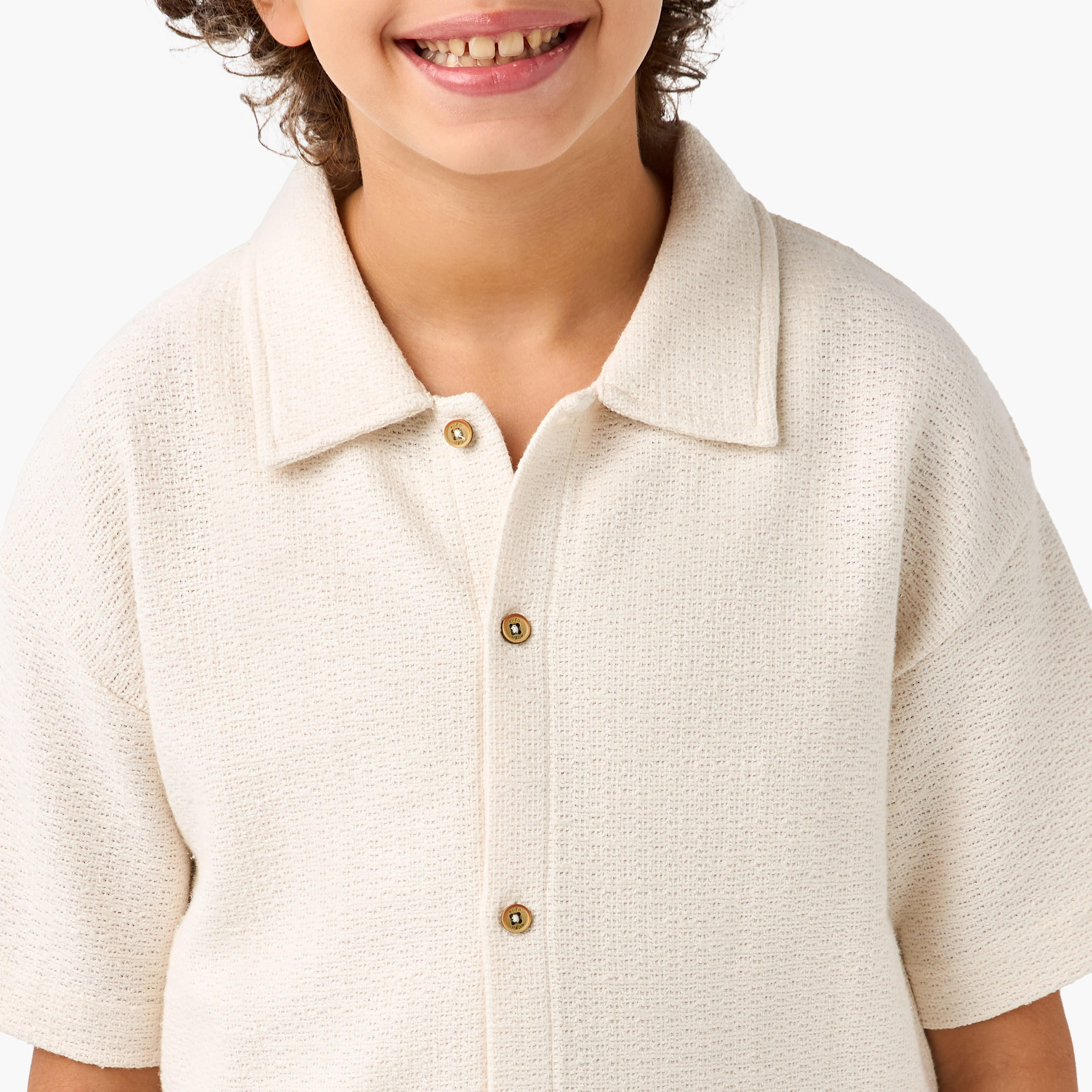Eligo Textured Collared Shirt with Short Sleeves-boys-clothing-shirts-image-4
