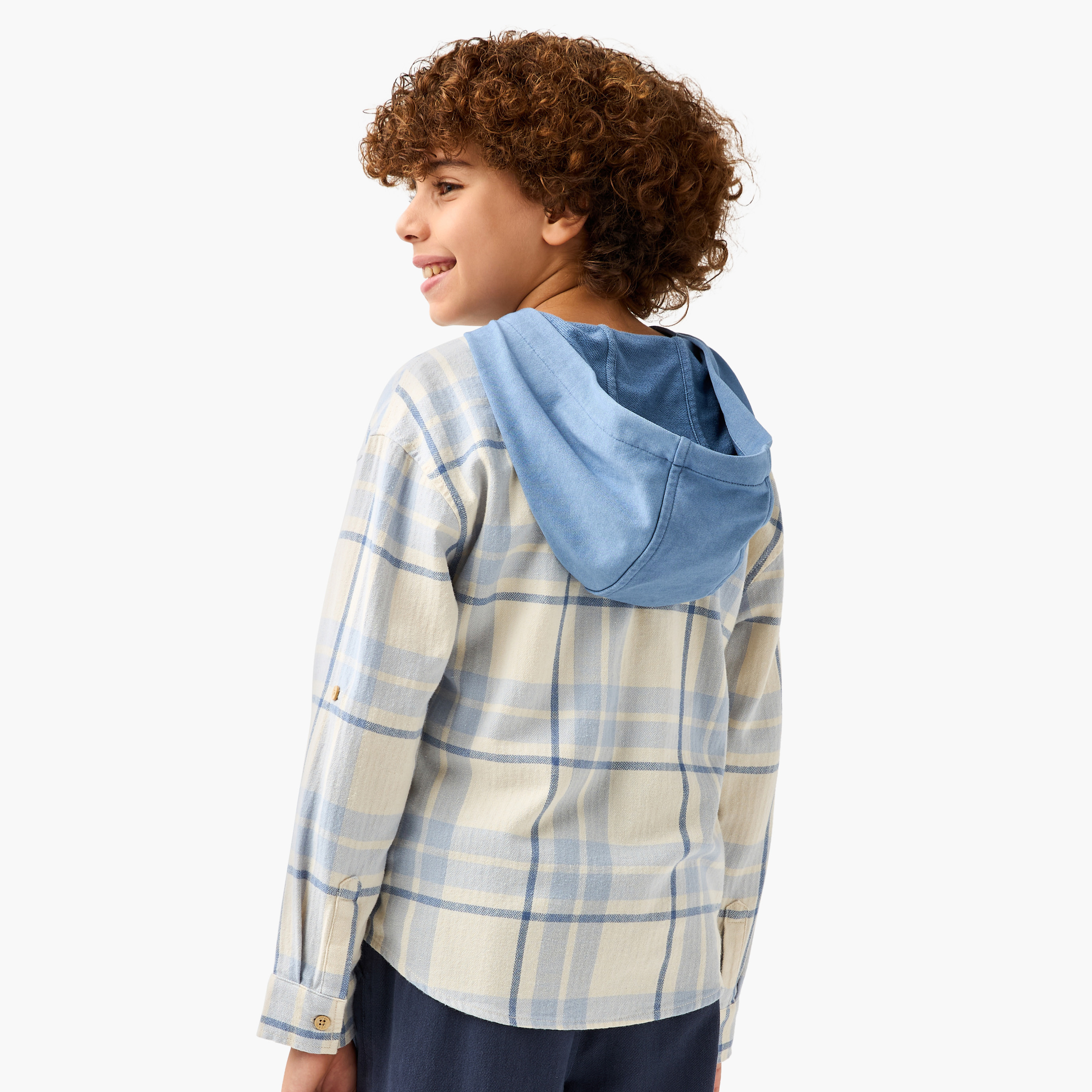 Eligo Checked Hooded Shirt with Long Sleeves-boys-clothing-shirts-image-3
