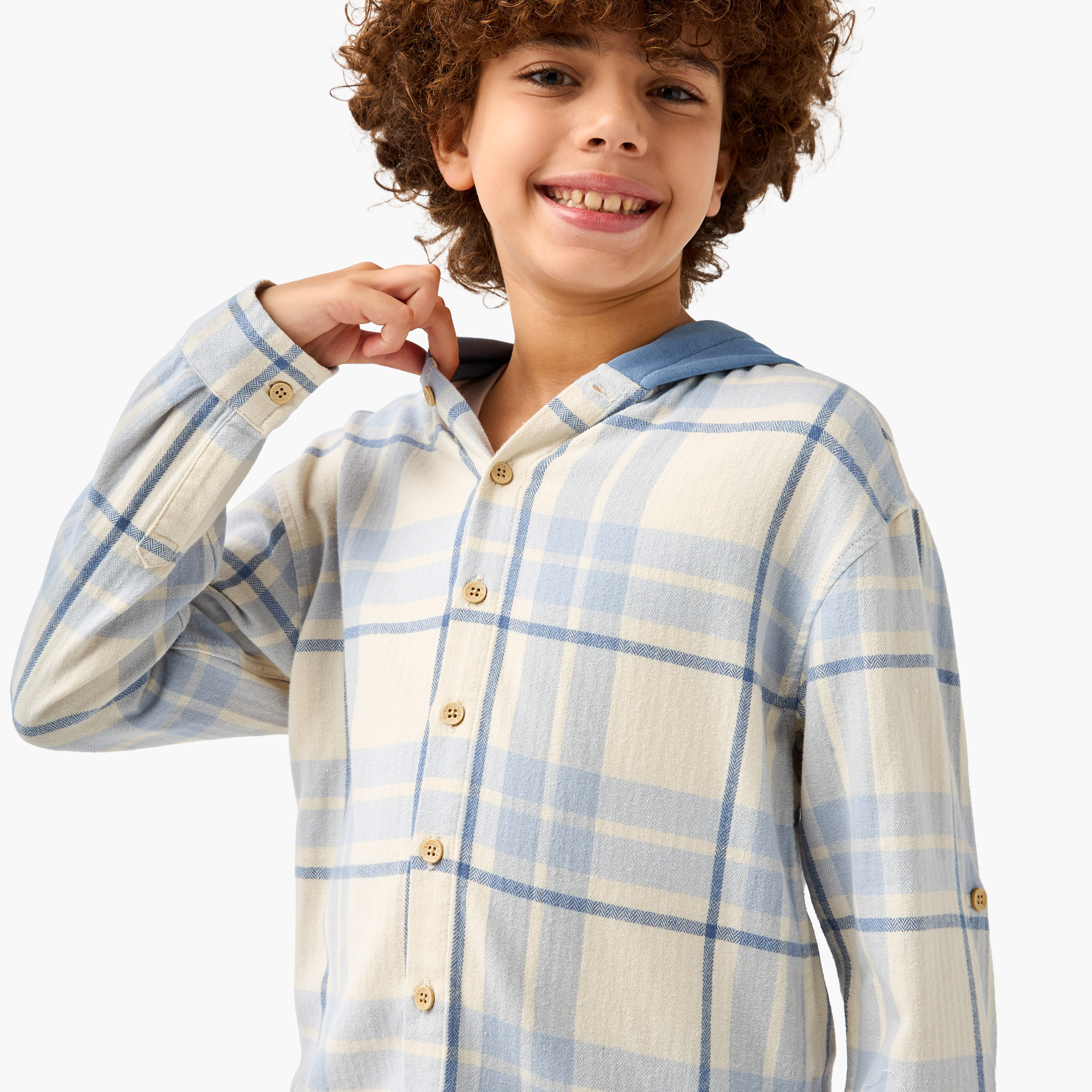 Eligo Checked Hooded Shirt with Long Sleeves-boys-clothing-shirts-image-4