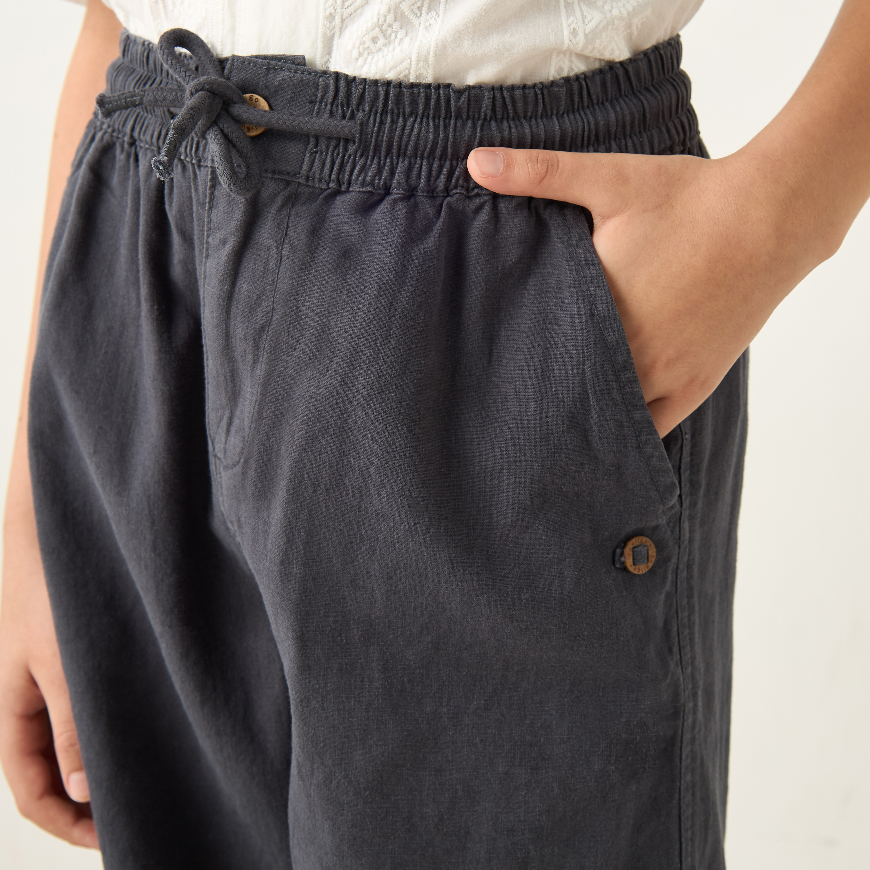 Eligo Solid Shorts with Drawstring Closure and Pockets-boys-clothing-bottoms-shorts-image-3