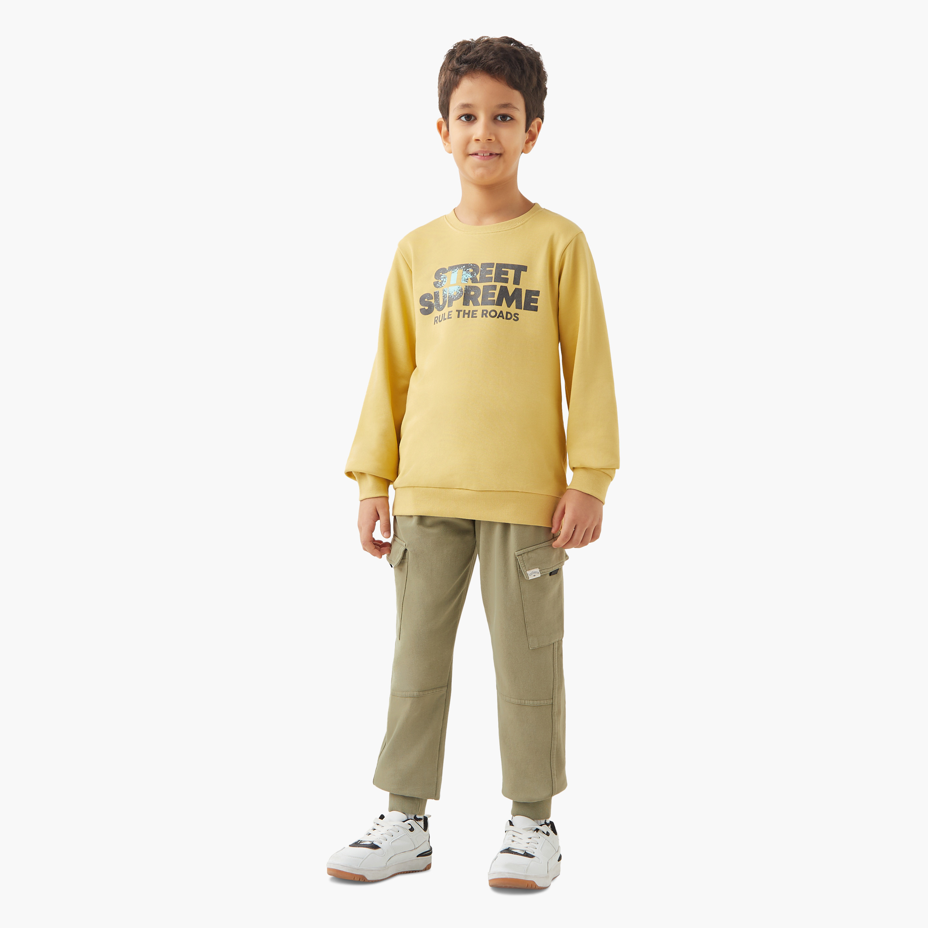 Juniors Solid Cargo Joggers with Elasticated Waistband and Pockets-boys-clothing-bottoms-joggersandtrackpants-image-2