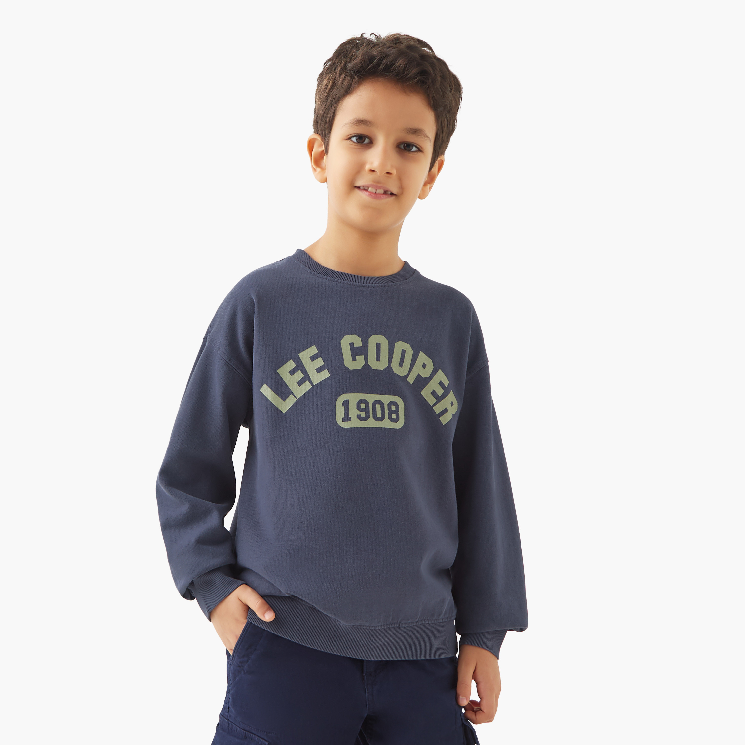 Lee Cooper Logo Print Crew Neck Pullover with Long Sleeves-boys-clothing-winterwear-sweatshirts-image-1
