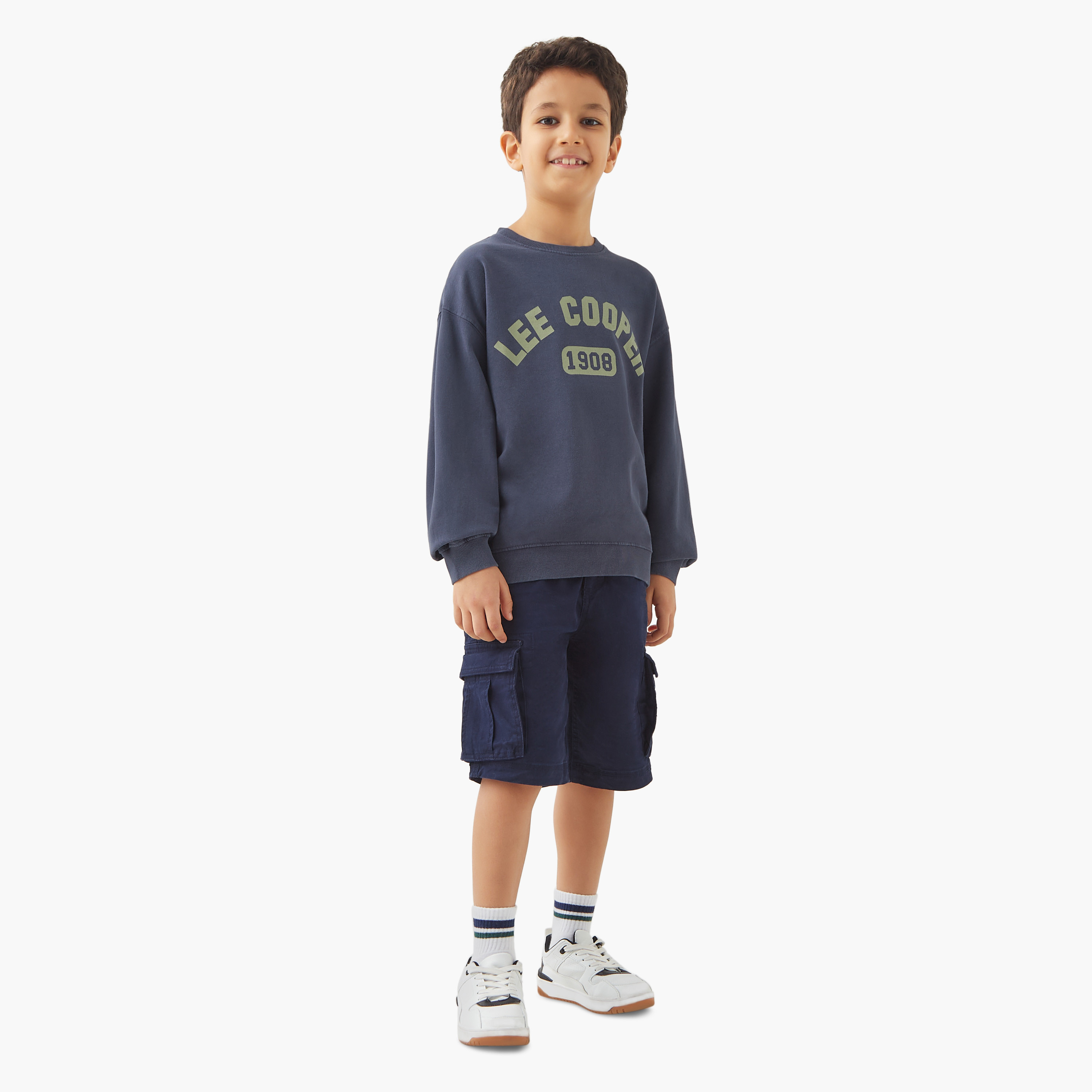 Lee Cooper Logo Print Crew Neck Pullover with Long Sleeves-boys-clothing-winterwear-sweatshirts-image-2