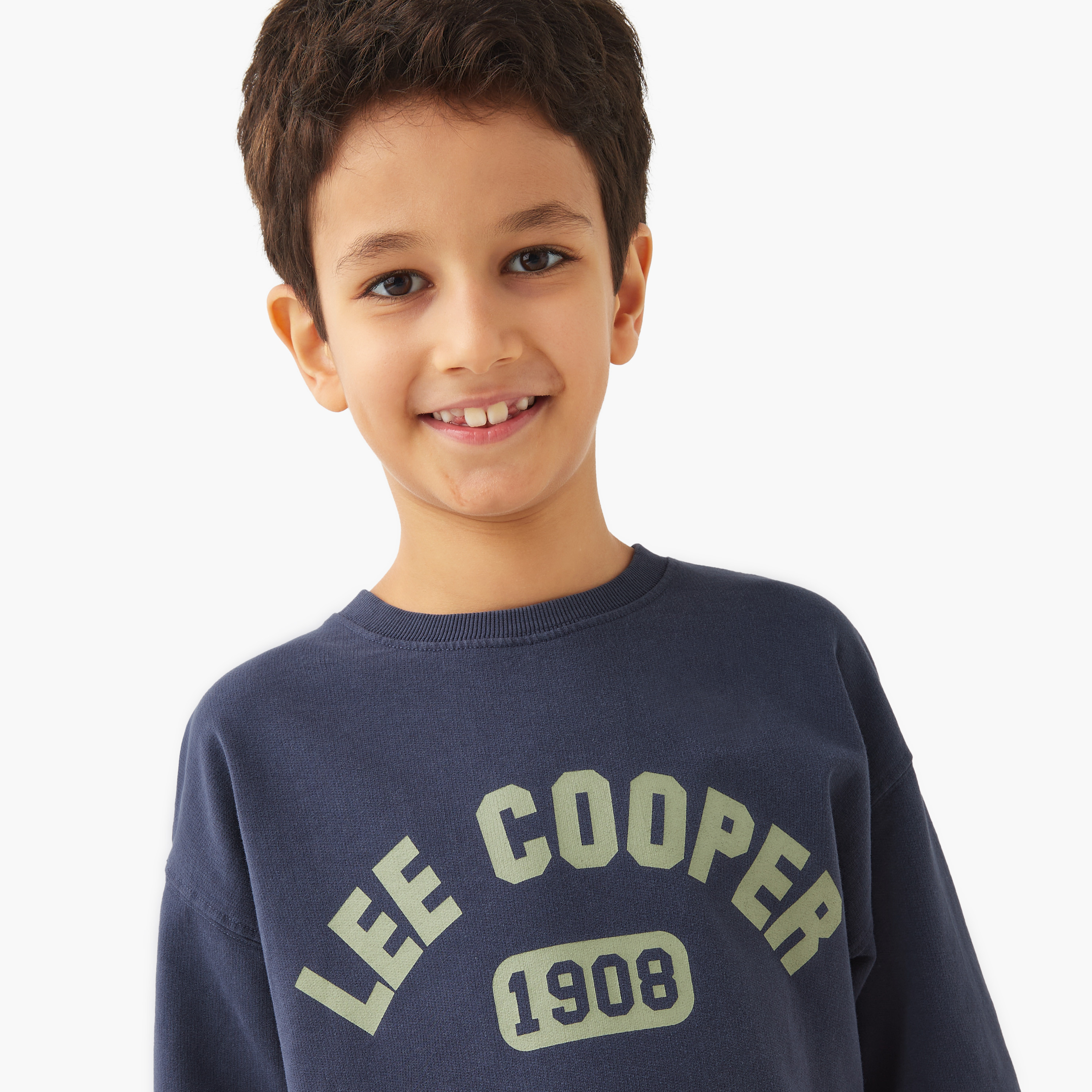 Lee Cooper Logo Print Crew Neck Pullover with Long Sleeves-boys-clothing-winterwear-sweatshirts-image-4
