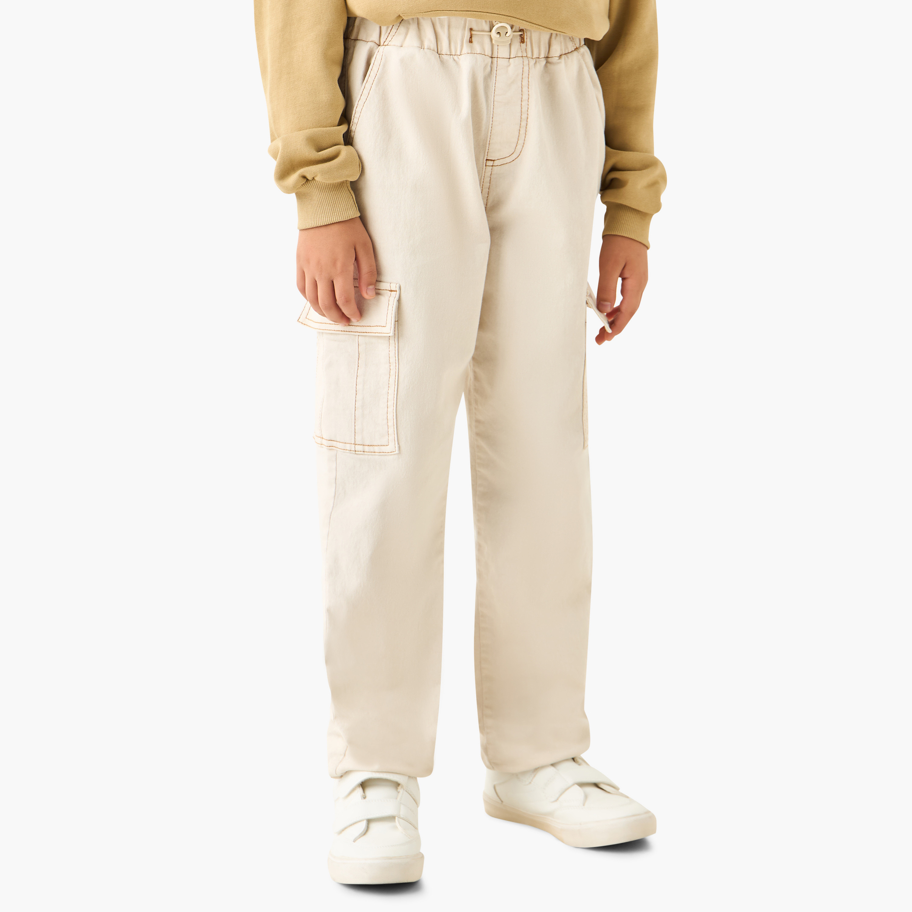 بنطلون كارجو سادة بخصر مطاطي من لي كوبر-boys-clothing-bottoms-trousers-image-1
