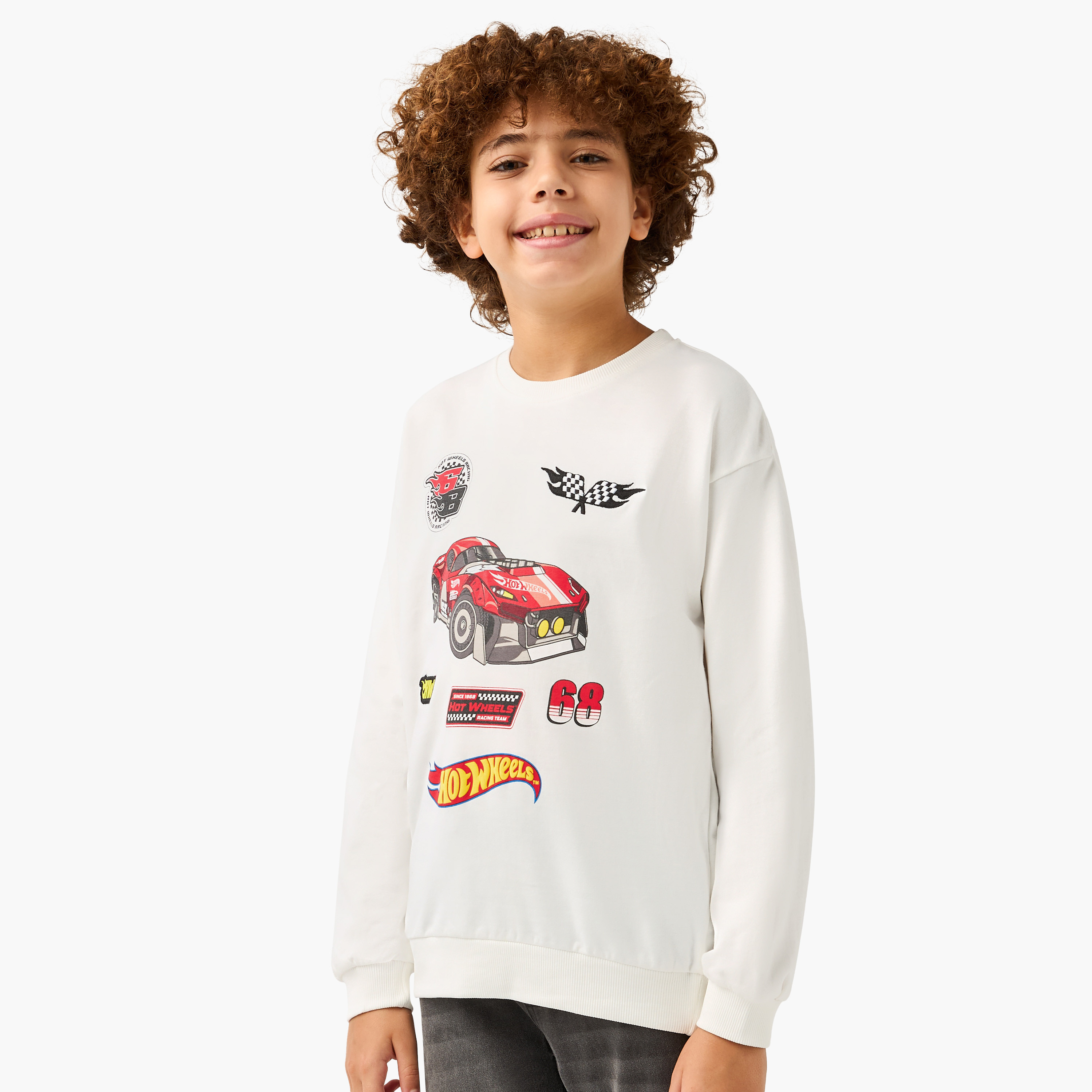 Hot Wheels Graphic Print Crew Neck Sweatshirt with Long Sleeves-boys-clothing-sweatshirts-image-1
