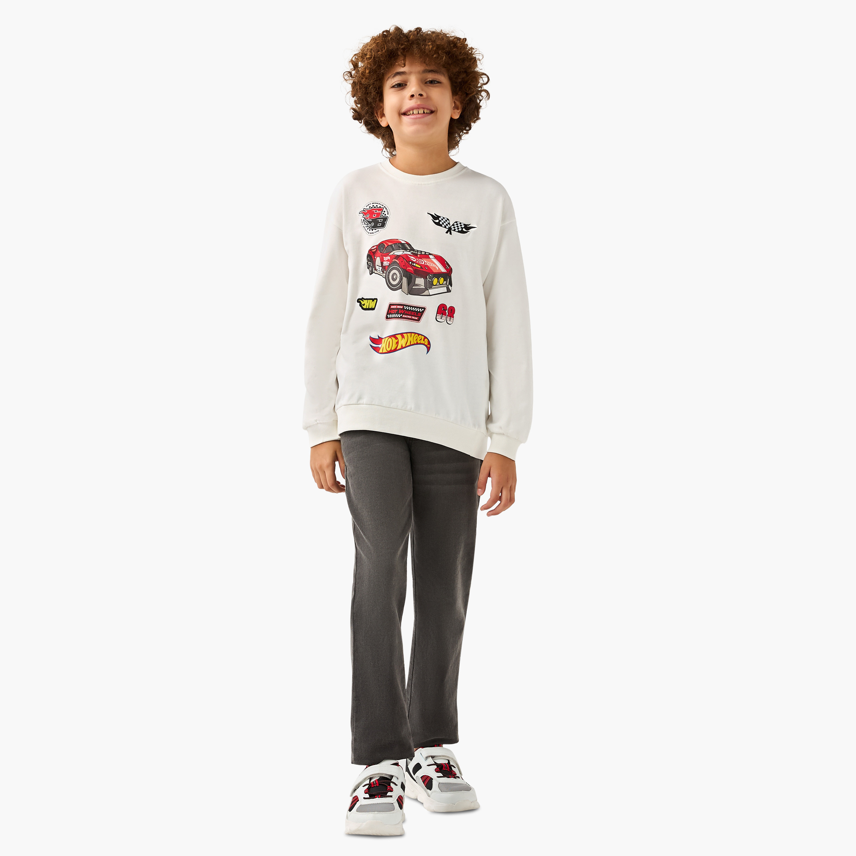 Hot Wheels Graphic Print Crew Neck Sweatshirt with Long Sleeves-boys-clothing-sweatshirts-image-2