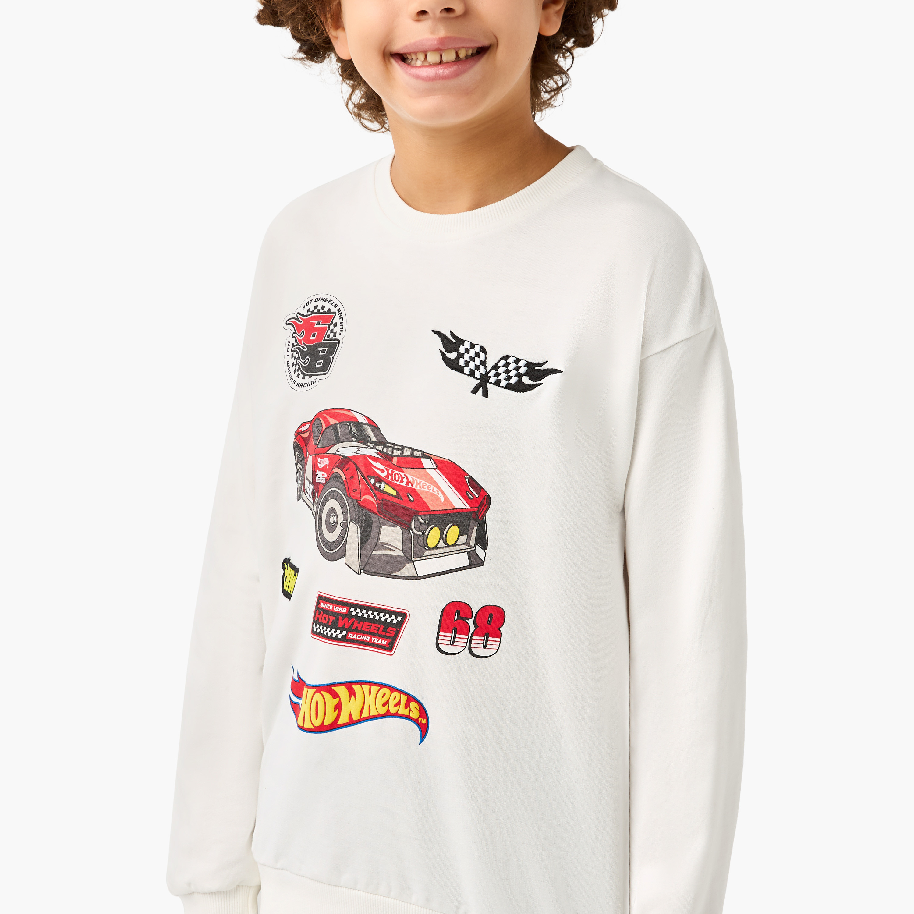 Hot Wheels Graphic Print Crew Neck Sweatshirt with Long Sleeves-boys-clothing-sweatshirts-image-4
