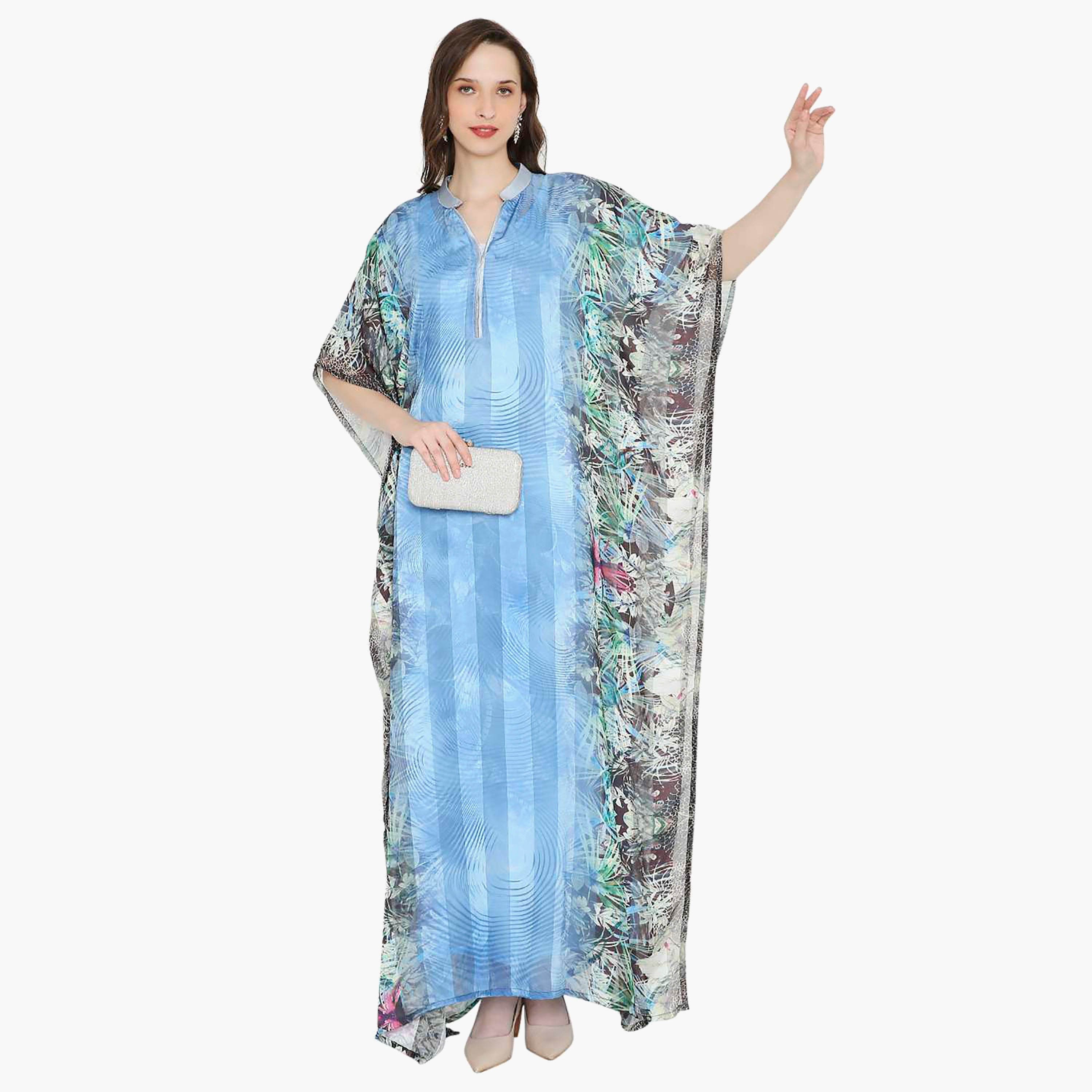 قفطان احتفالي نسائي مطبوع بياقة وأكمام واسعة من هانا آند سارة-women-arabicclothing-jalabiyas-image-1