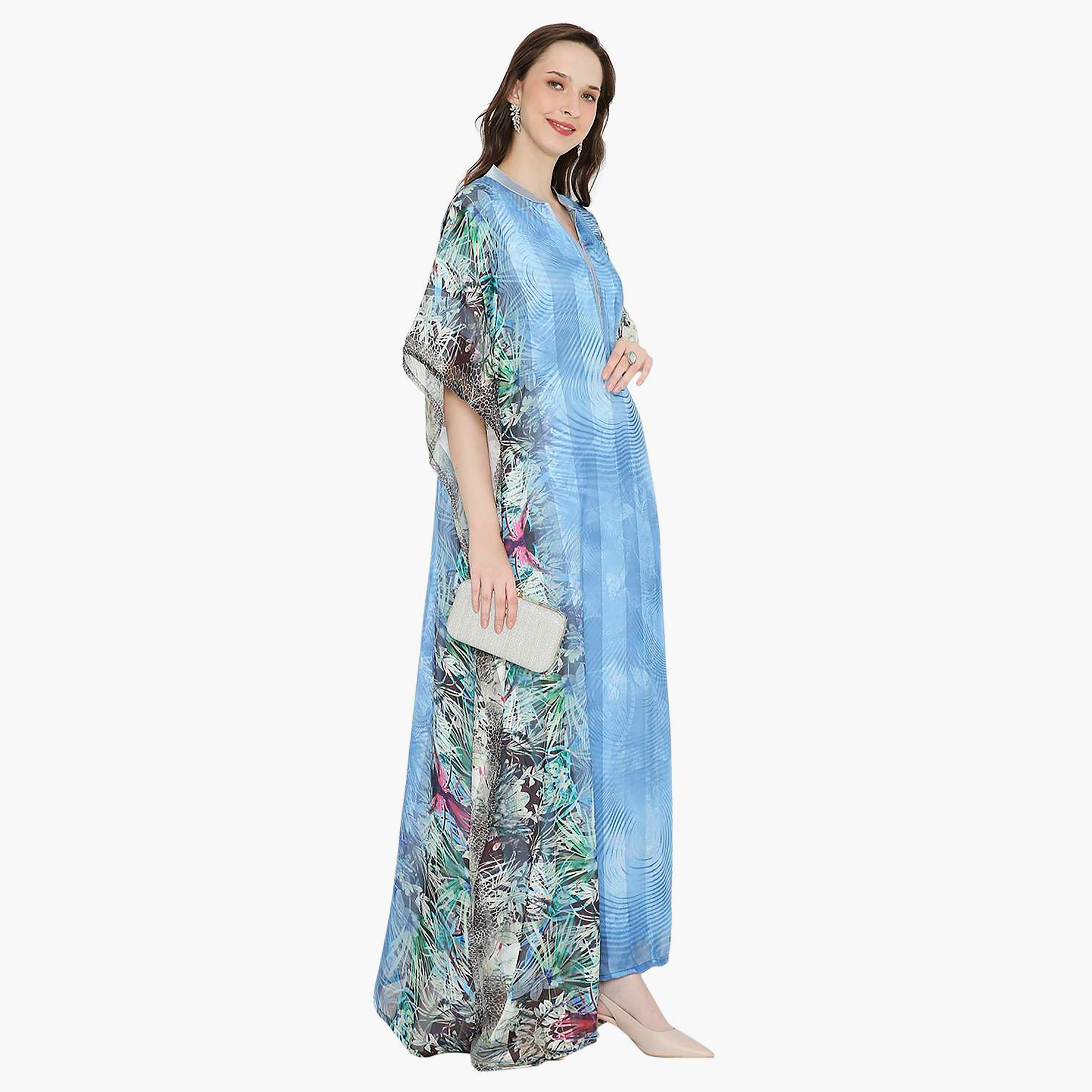 قفطان احتفالي نسائي مطبوع بياقة وأكمام واسعة من هانا آند سارة-women-arabicclothing-jalabiyas-image-3