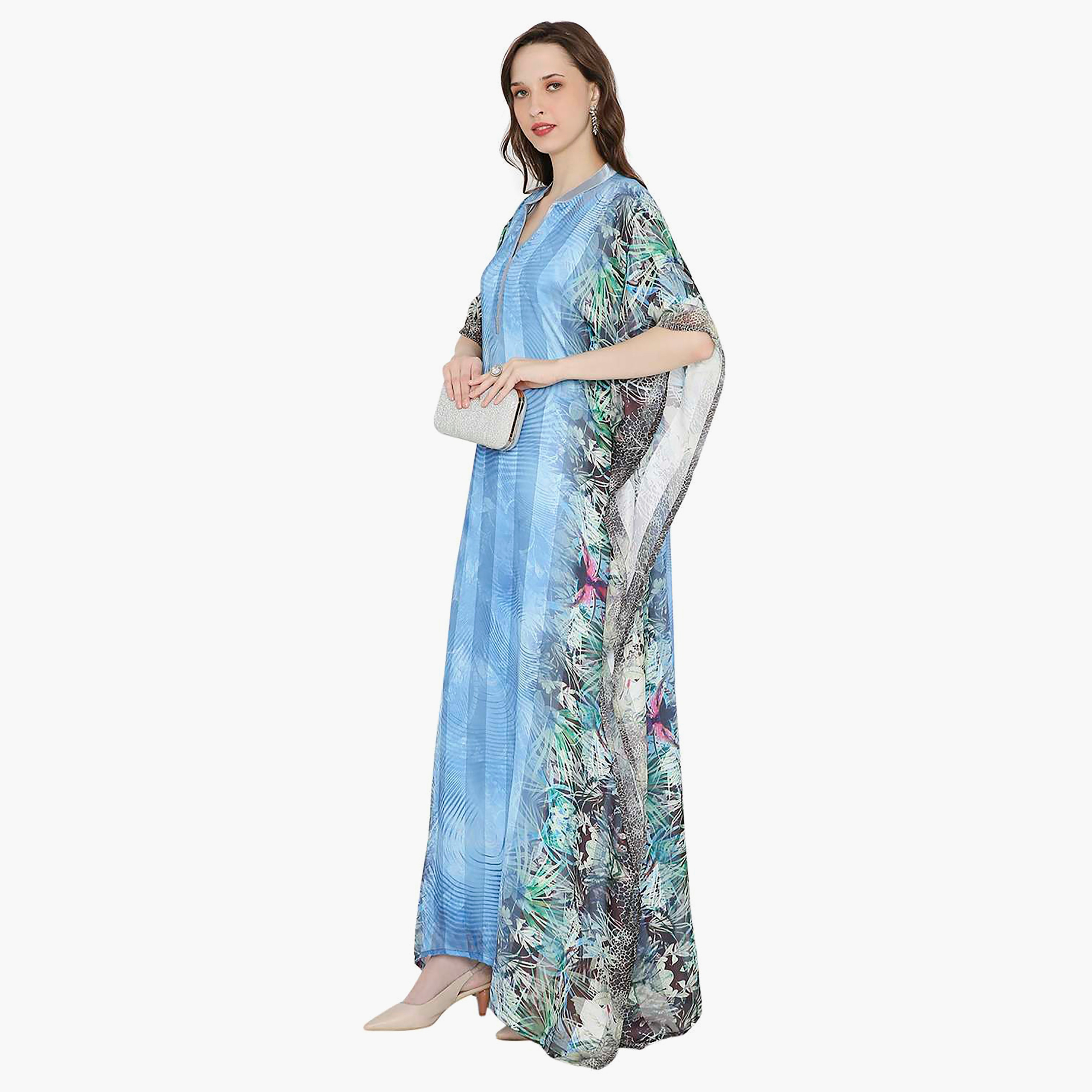قفطان احتفالي نسائي مطبوع بياقة وأكمام واسعة من هانا آند سارة-women-arabicclothing-jalabiyas-image-4