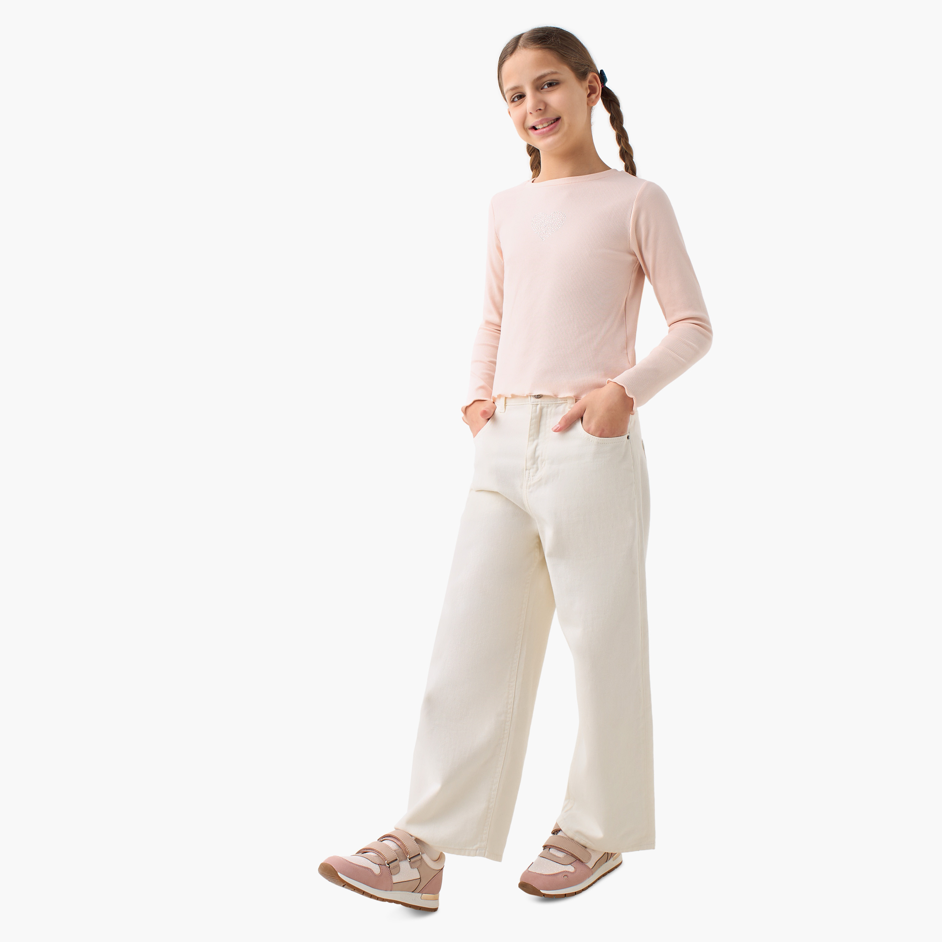 Juniors Embellished Crew Neck T-shirt with Long Sleeves-girls-clothing-tshirts-image-2
