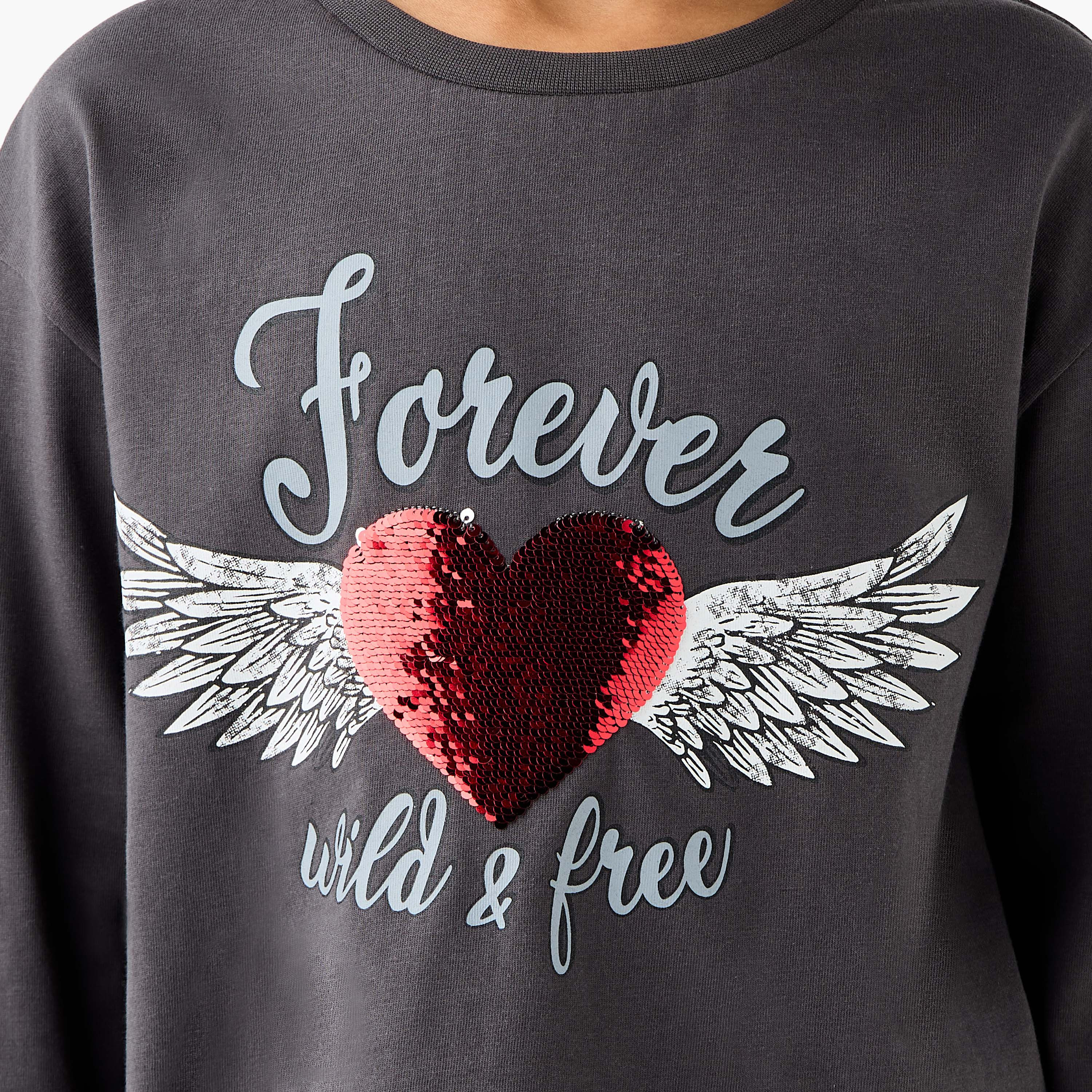 Juniors Embellished Round Neck T-shirt with Long Sleeves-girls-clothing-tshirts-image-4