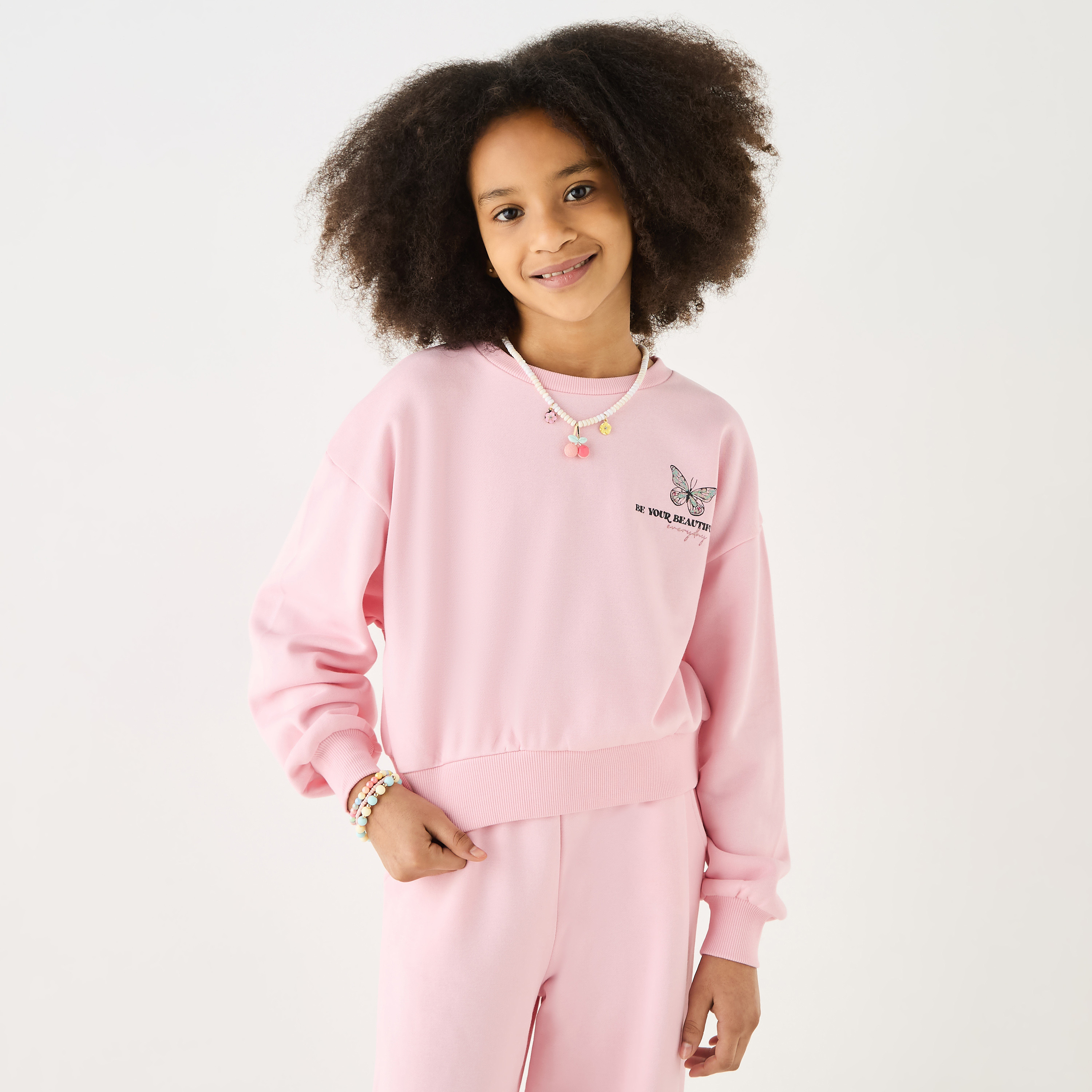 Juniors Graphic Print Sweatshirt with Long Sleeves-girls-clothing-winterwear-sweatshirts-image-1