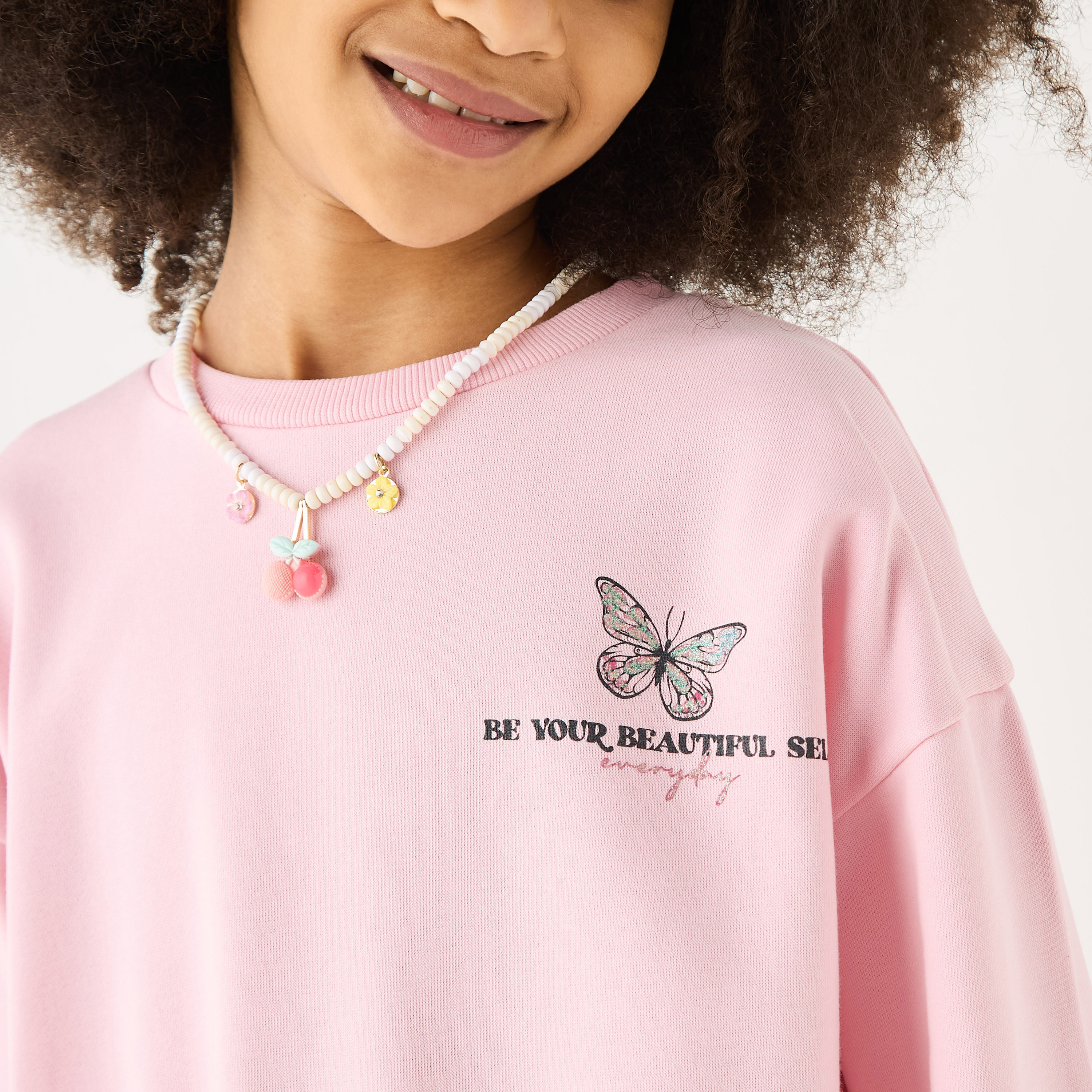 Juniors Graphic Print Sweatshirt with Long Sleeves-girls-clothing-winterwear-sweatshirts-image-4