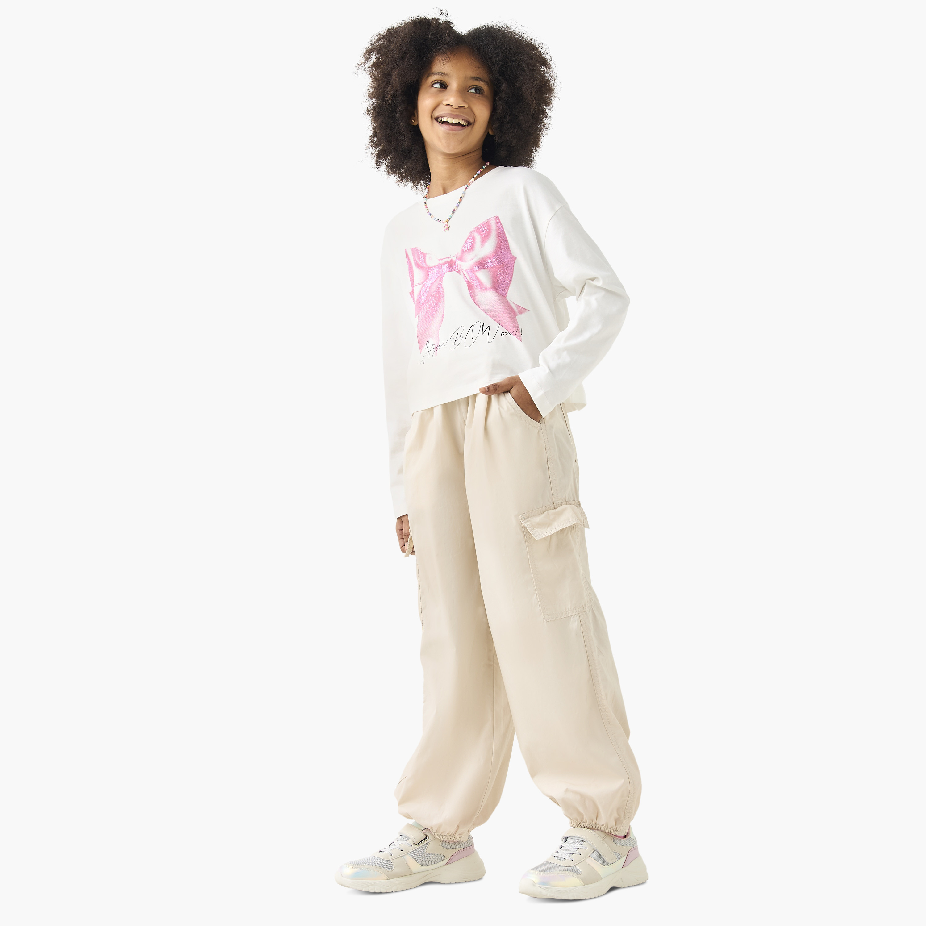 Juniors Solid Cargo Joggers with Cord Lock-girls-clothing-bottoms-trousers-image-2