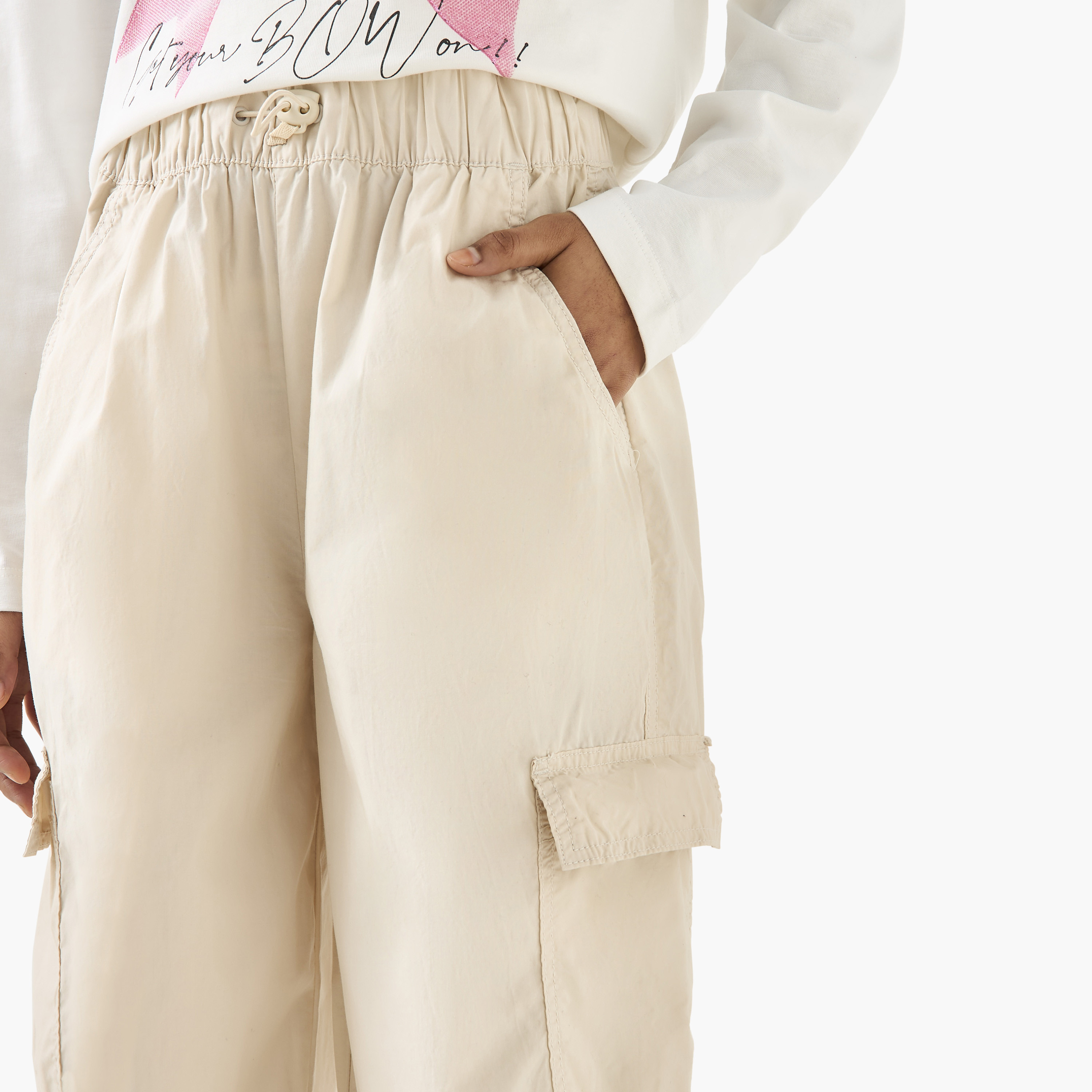 Juniors Solid Cargo Joggers with Cord Lock-girls-clothing-bottoms-trousers-image-4