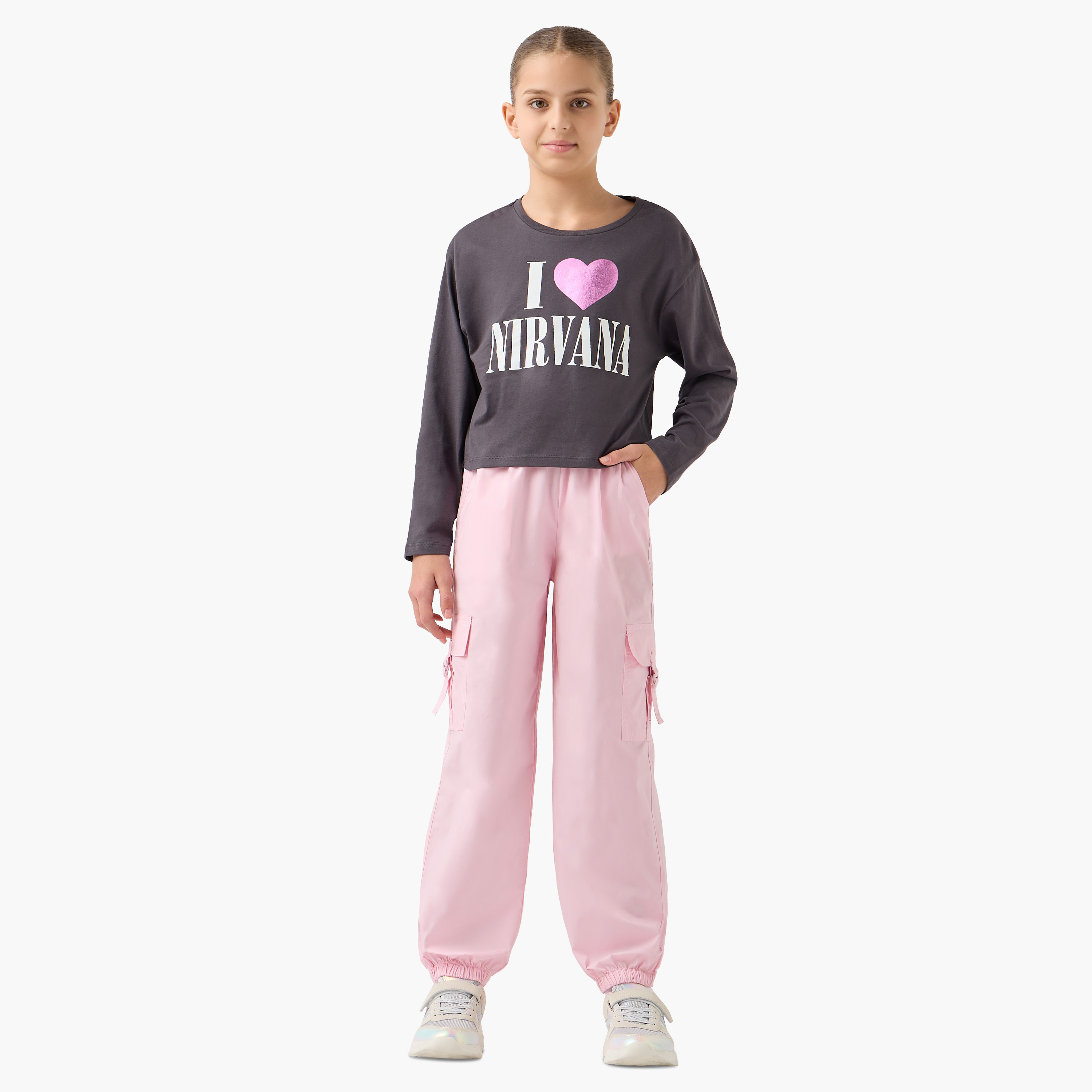 Juniors Solid Pants with Elasticated Waistband and Pockets-girls-clothing-bottoms-trousers-image-2