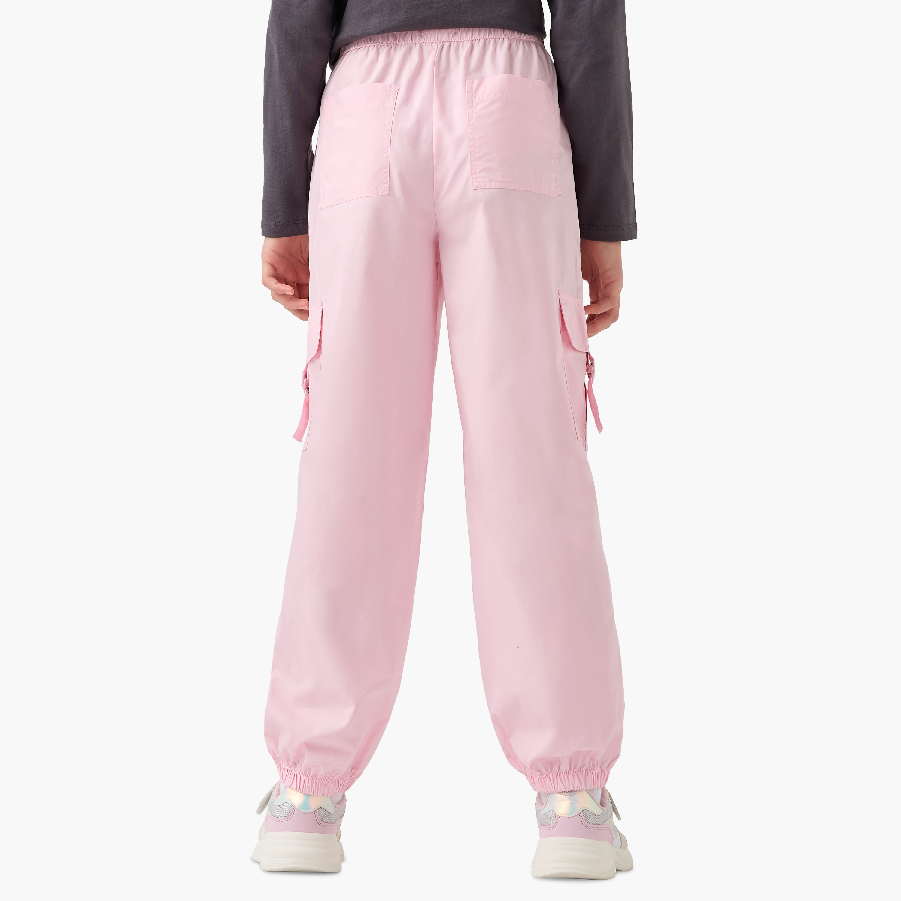 Juniors Solid Pants with Elasticated Waistband and Pockets-girls-clothing-bottoms-trousers-image-3