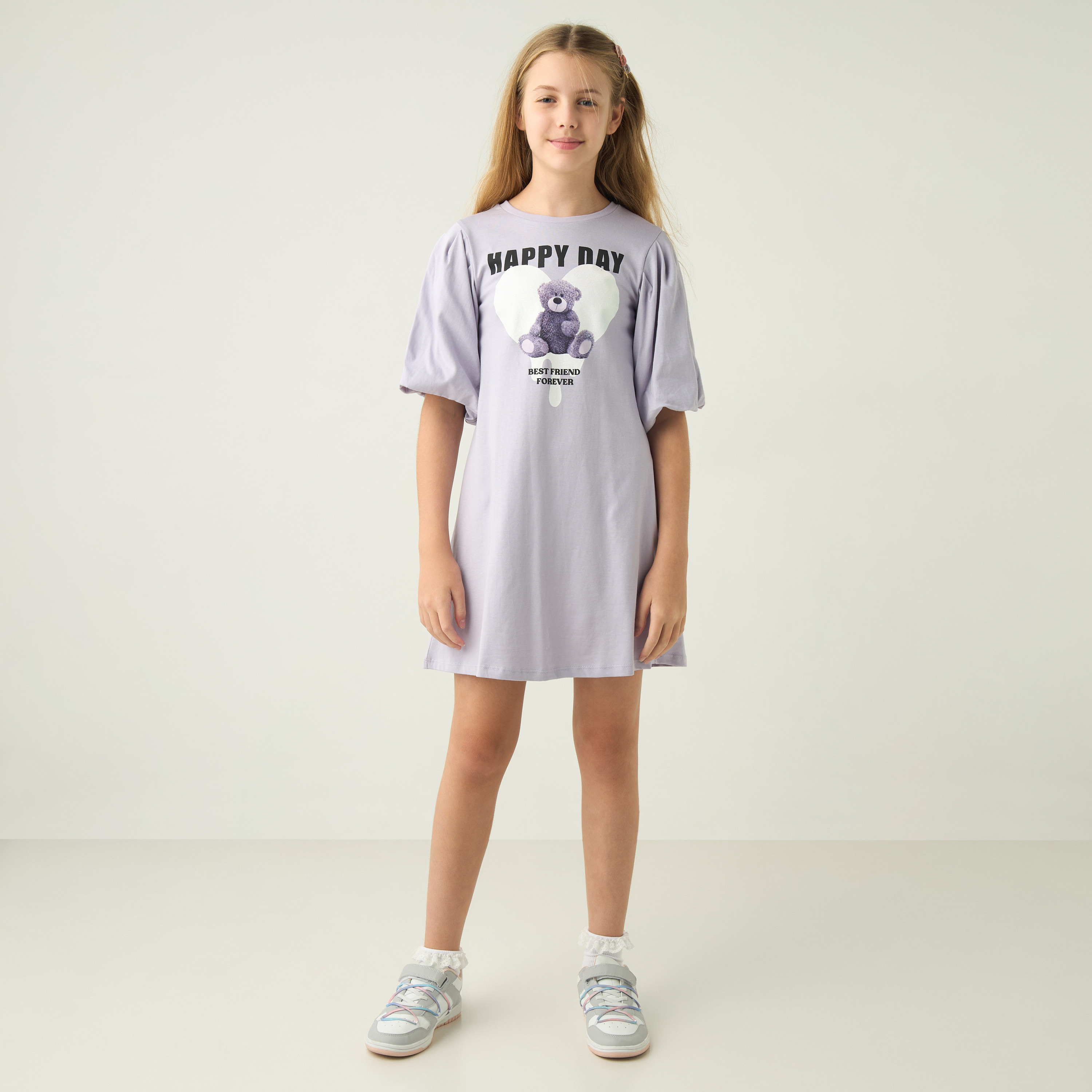 Buy Juniors Printed T shirt Dress with Round Neck and Short Sleeves Online Babyshop Kuwait