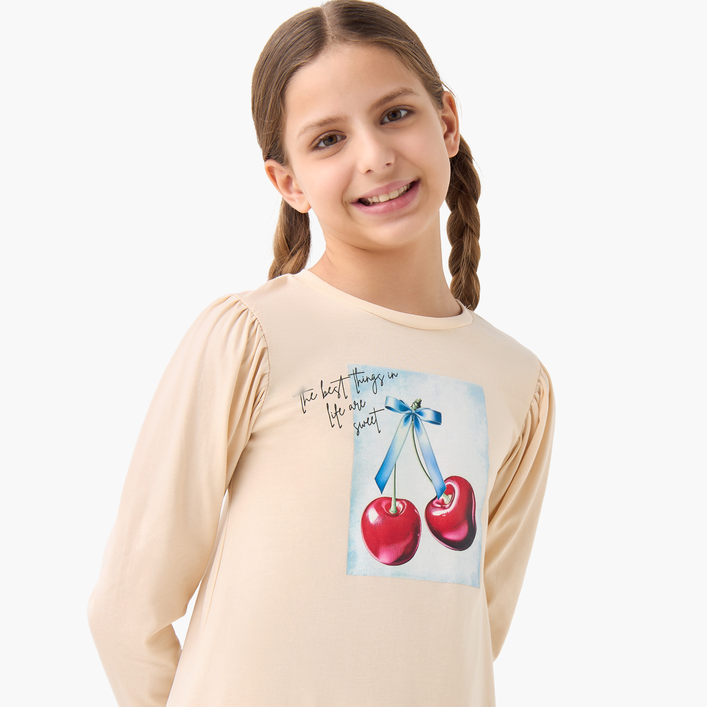 فستان بياقة مستديرة وأكمام طويلة وخصر منسدل وطبعات من جونيورز-girls-clothing-dressesandjumpsuits-image-4