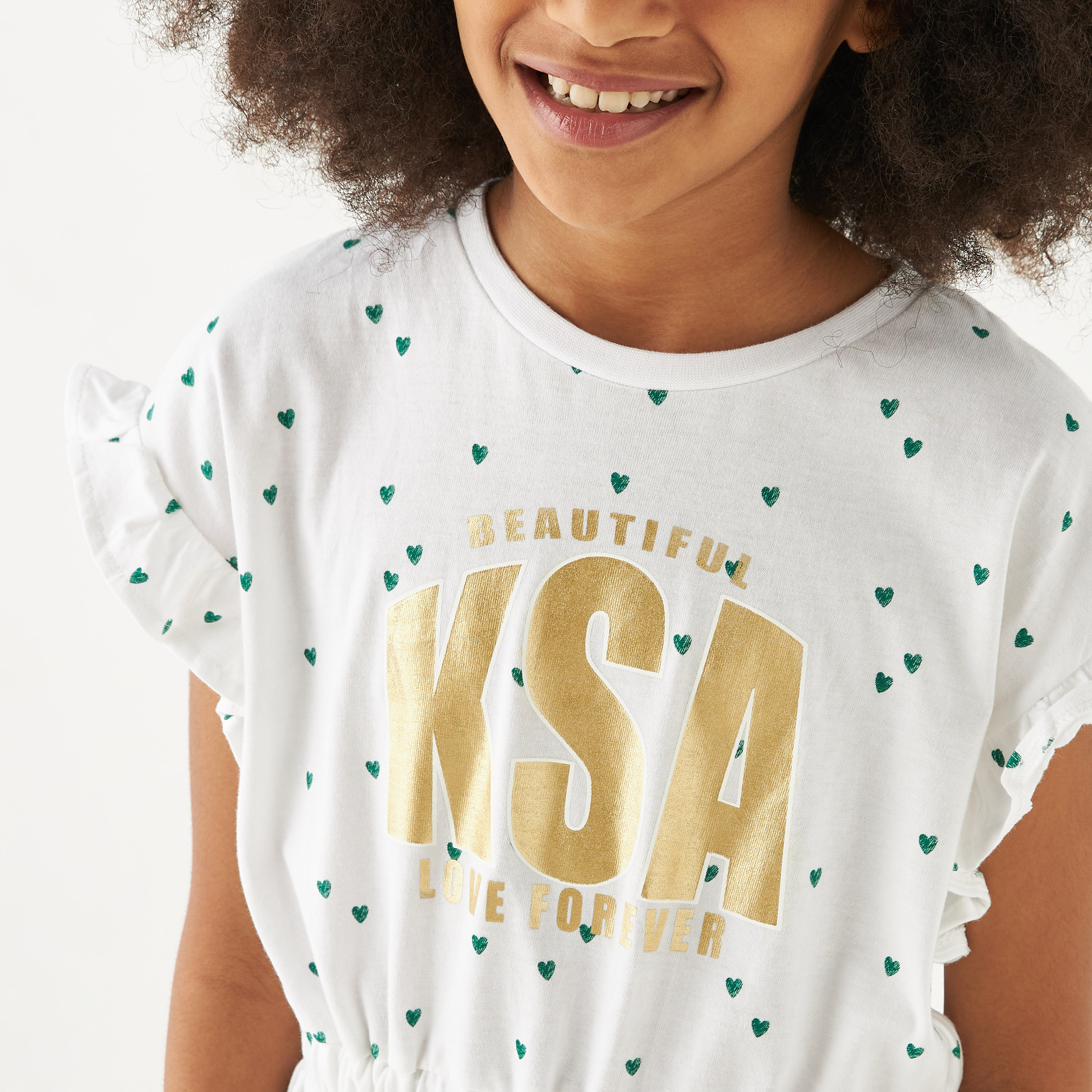 فستان بأكمام بكشكش وطبعات اليوم الوطني للمملكة العربية السعودية من جونيورز-girls-clothing-dressesandjumpsuits-image-3