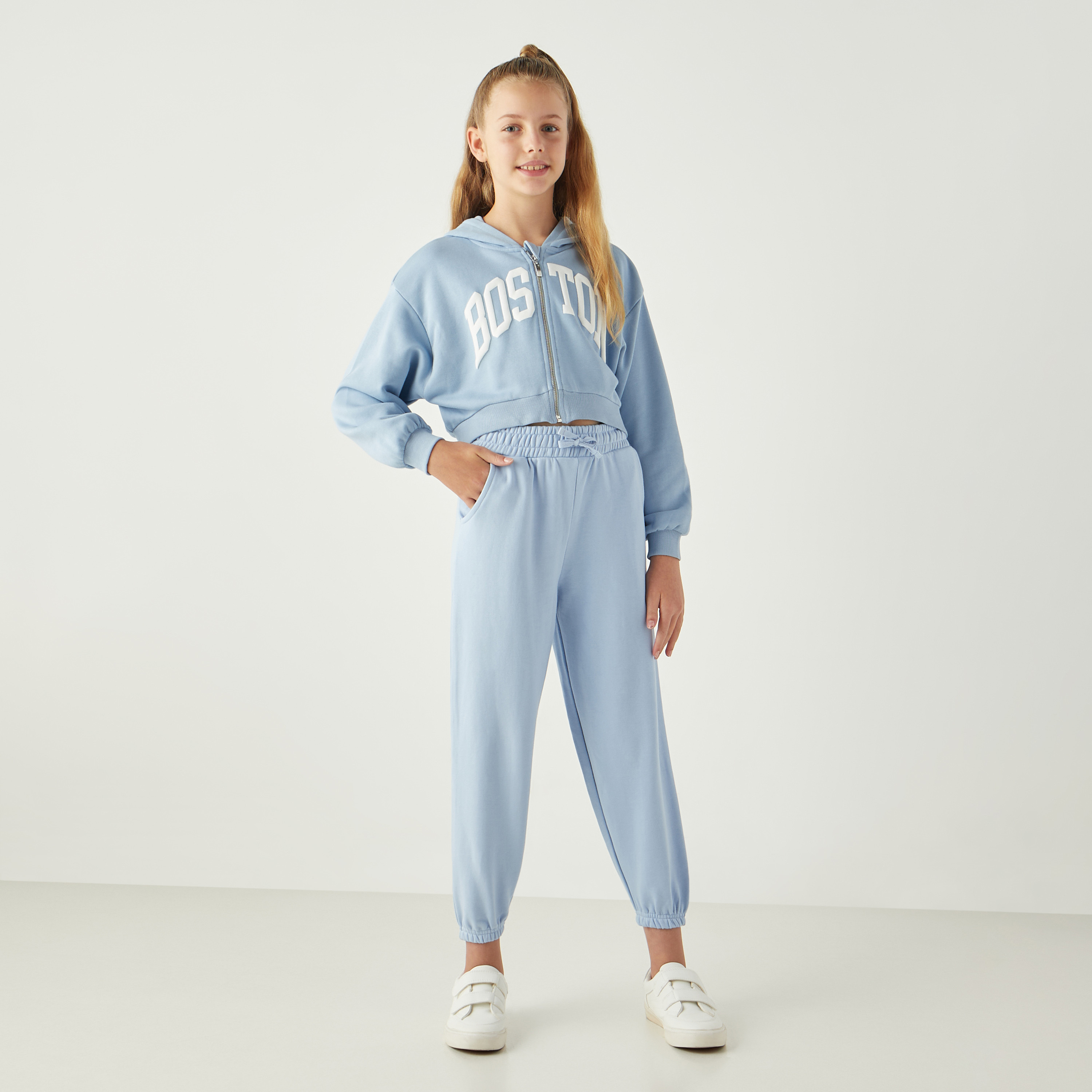 Juniors Printed Hooded Sweatshirt with Zip Closure-girls-clothing-sweatshirts-image-2