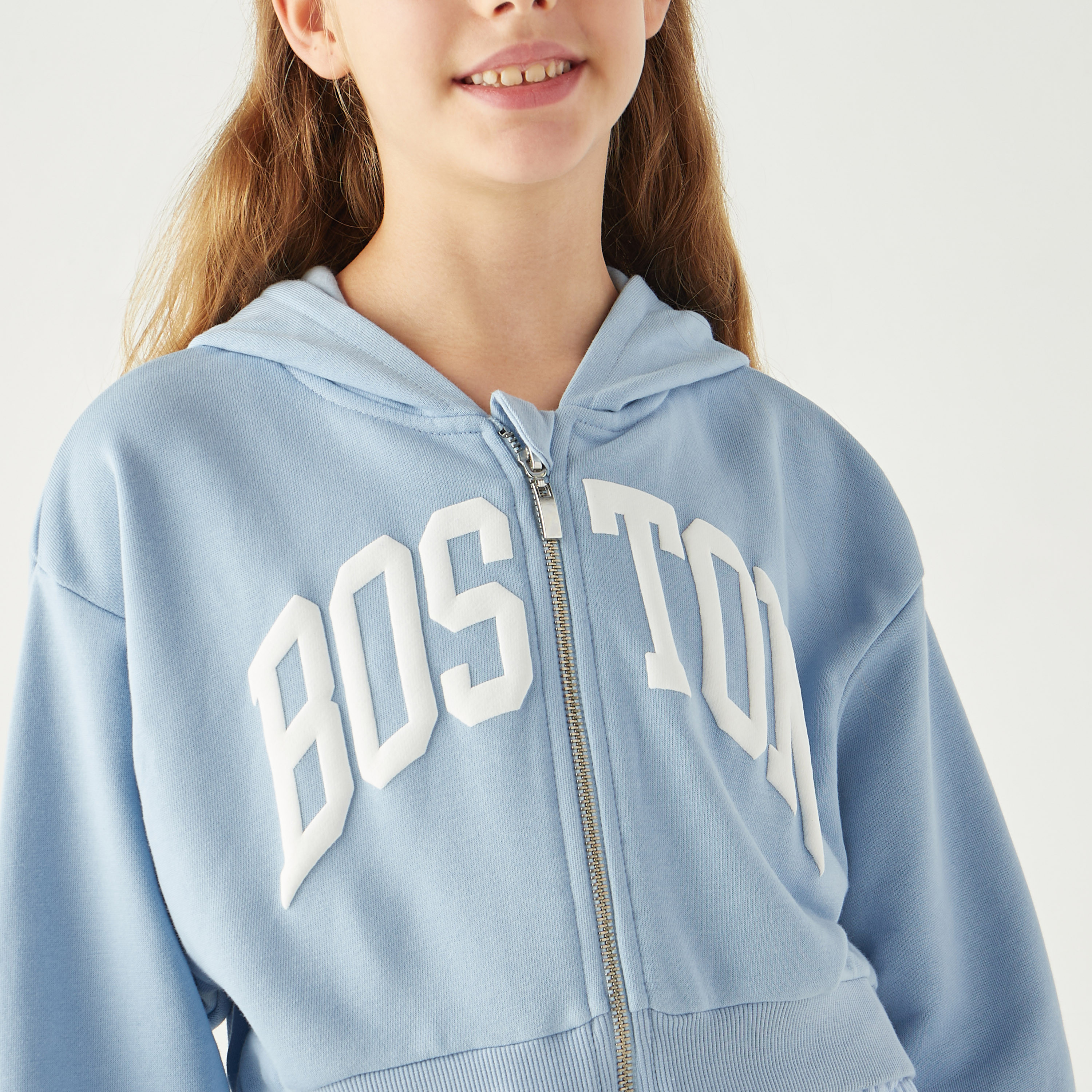 Juniors Printed Hooded Sweatshirt with Zip Closure-girls-clothing-sweatshirts-image-4