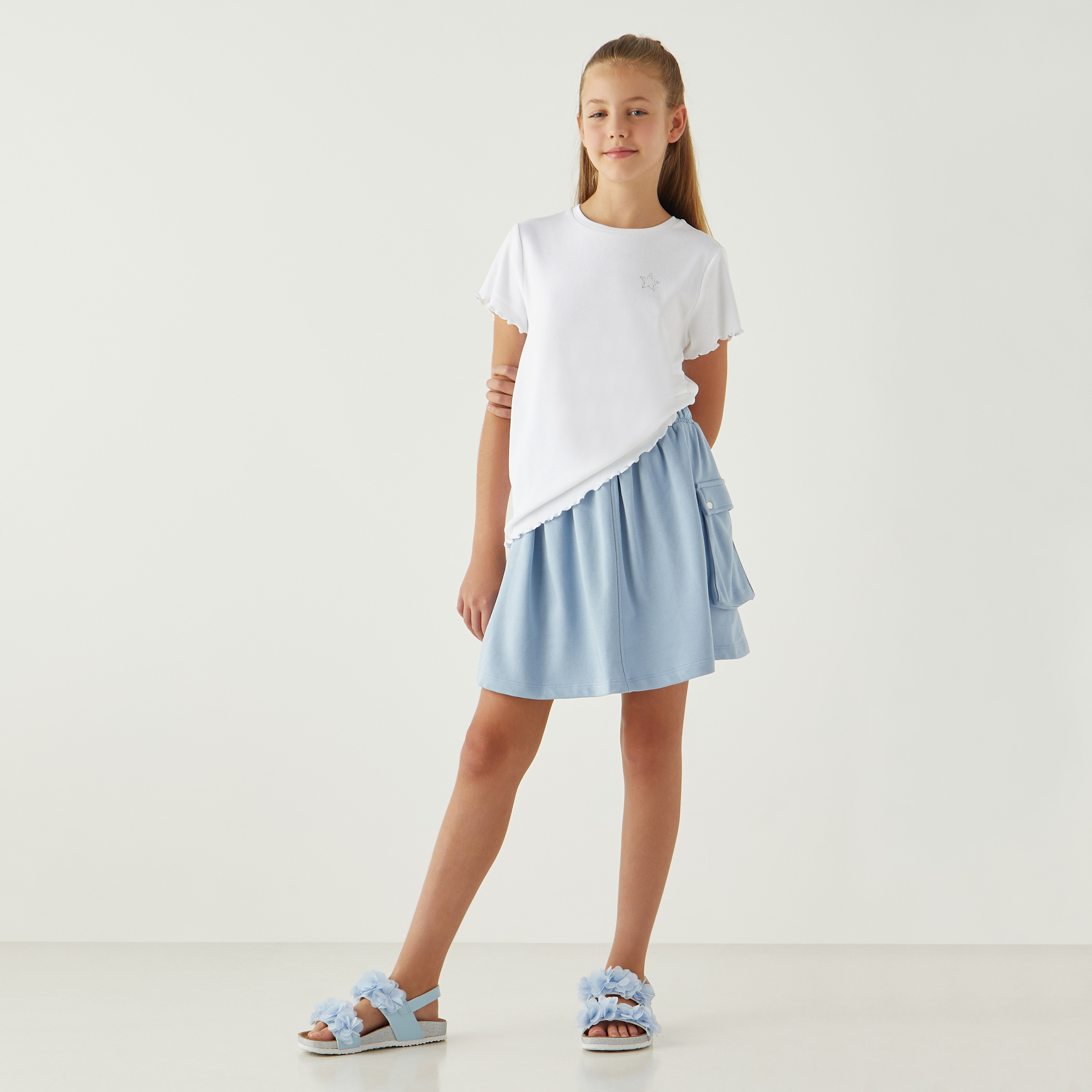 Juniors Solid Skirt with Elasticated Waistband and Pockets-girls-clothing-bottoms-skirts-image-2