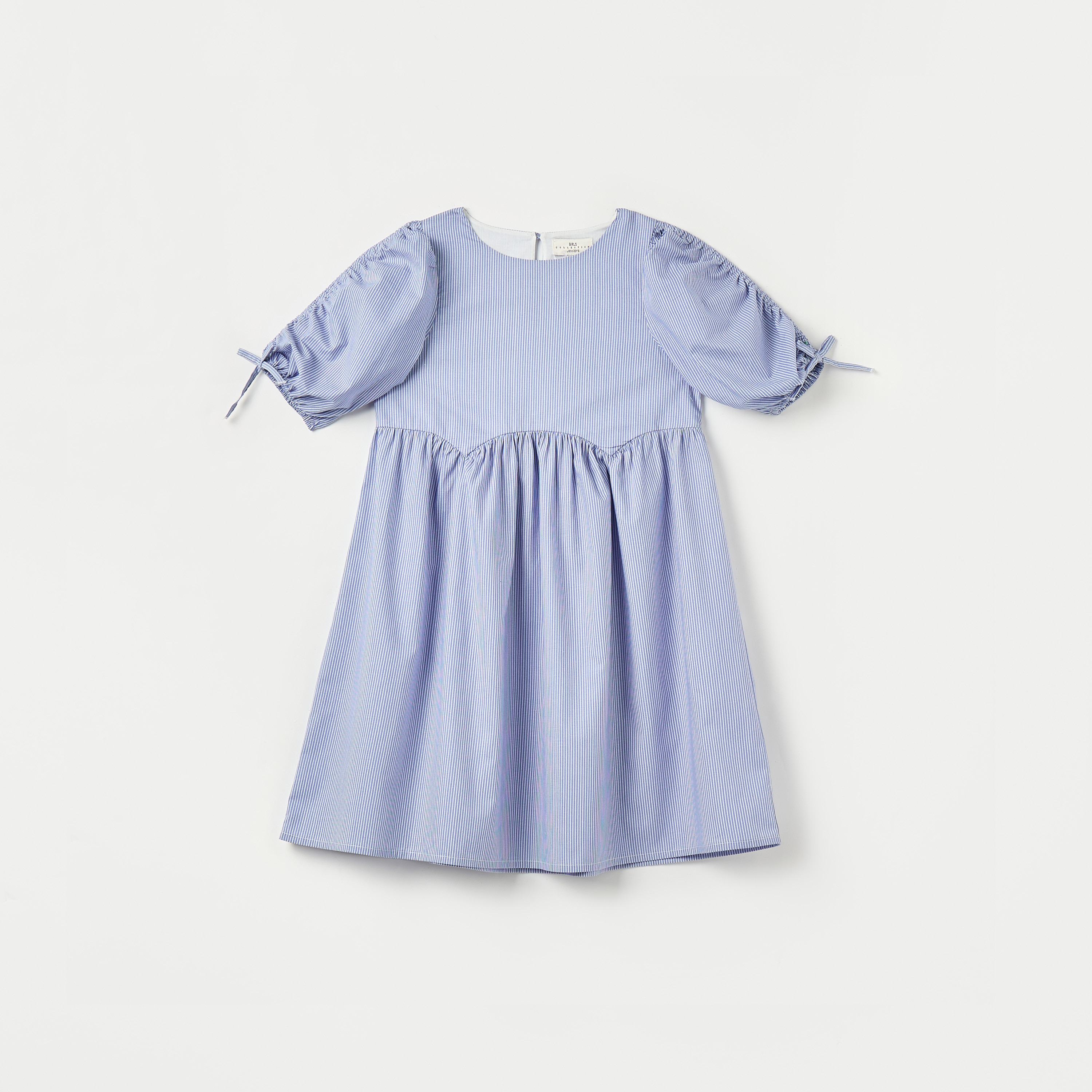 فستان إيه لاين مخطط بياقة مستديرة وأكمام 3/4 من جونيورز-girls-clothing-dressesandjumpsuits-image-1