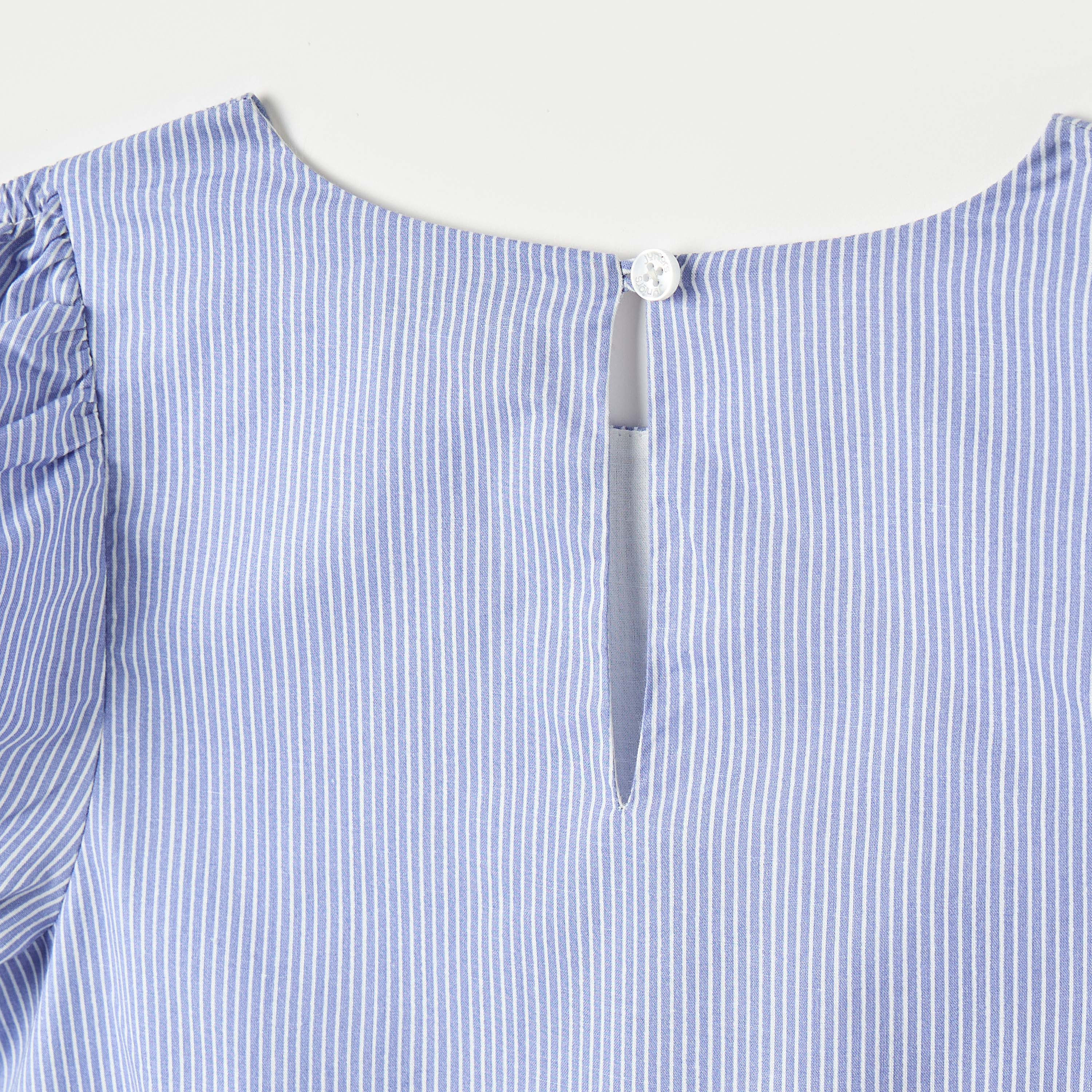 فستان إيه لاين مخطط بياقة مستديرة وأكمام 3/4 من جونيورز-girls-clothing-dressesandjumpsuits-image-4