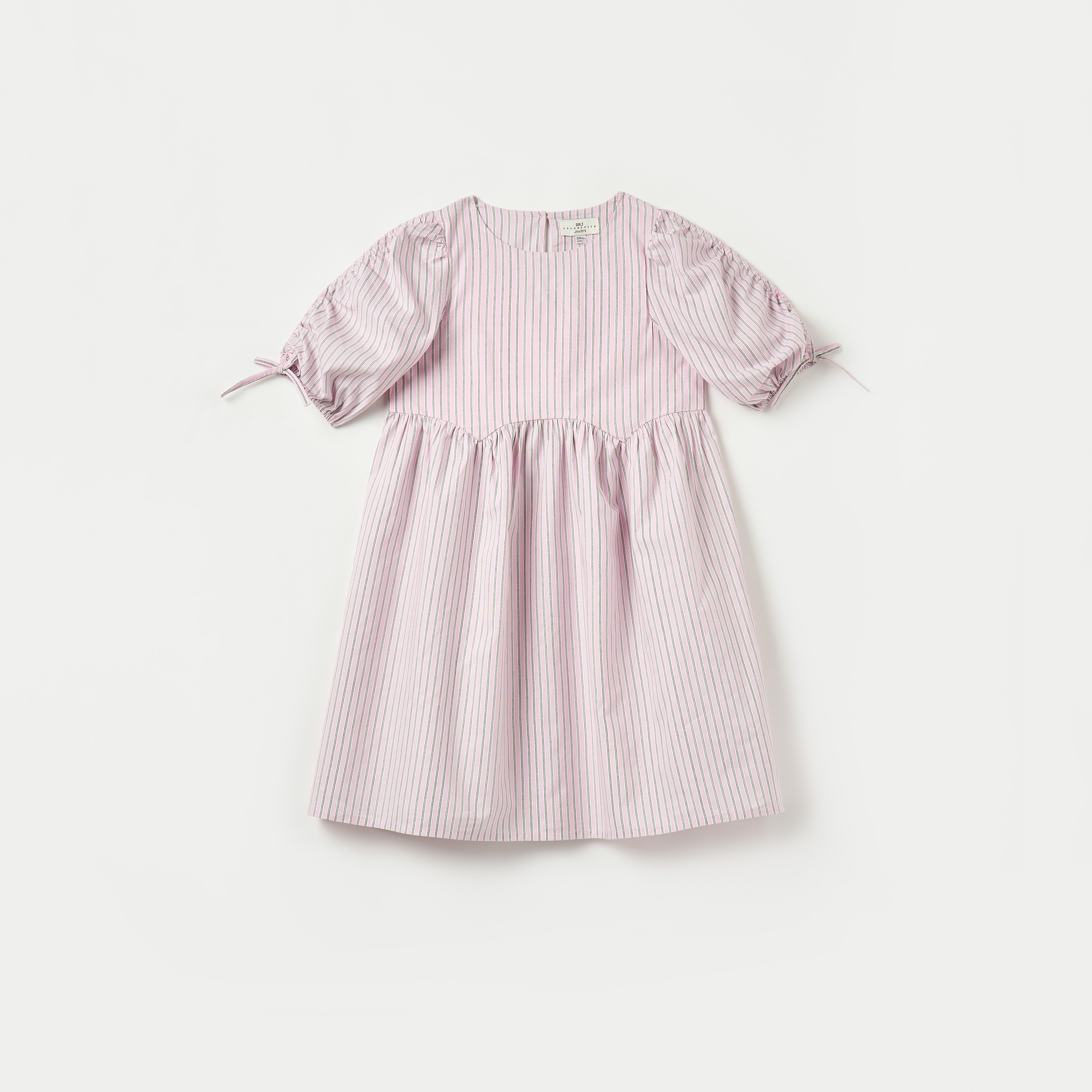 Juniors Striped A-line Dress with 3/4 Sleeves and Round Neck-girls-clothing-dressesandjumpsuits-image-1