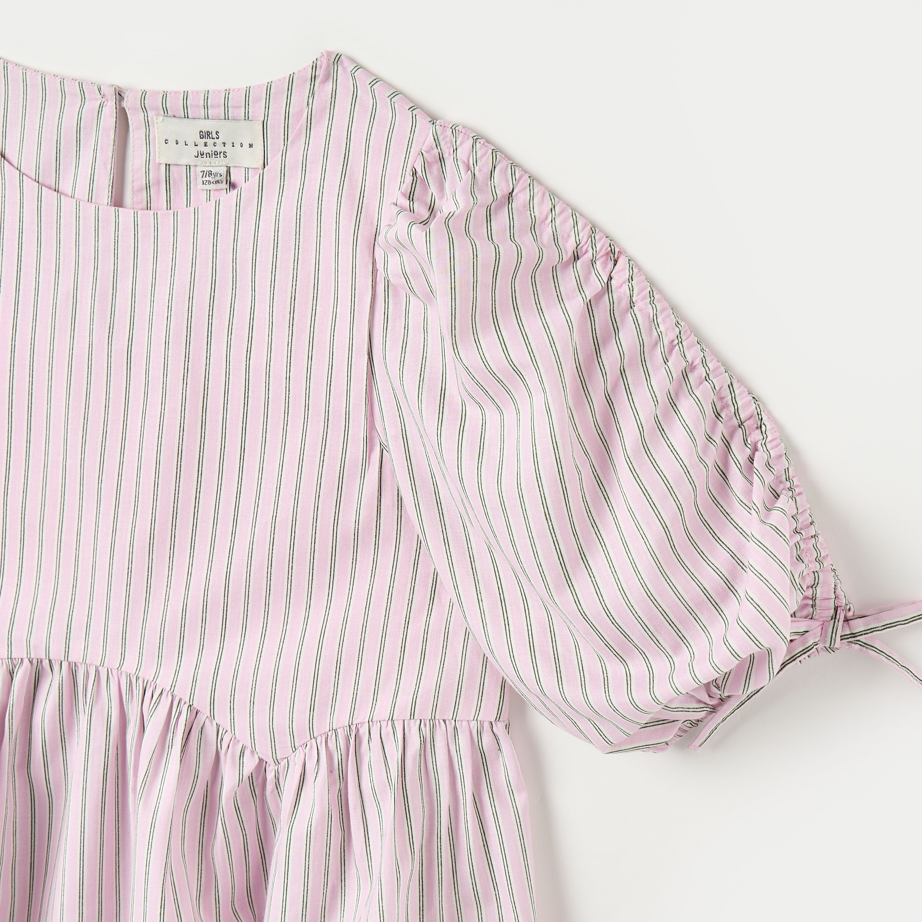 Juniors Striped A-line Dress with 3/4 Sleeves and Round Neck-girls-clothing-dressesandjumpsuits-image-2