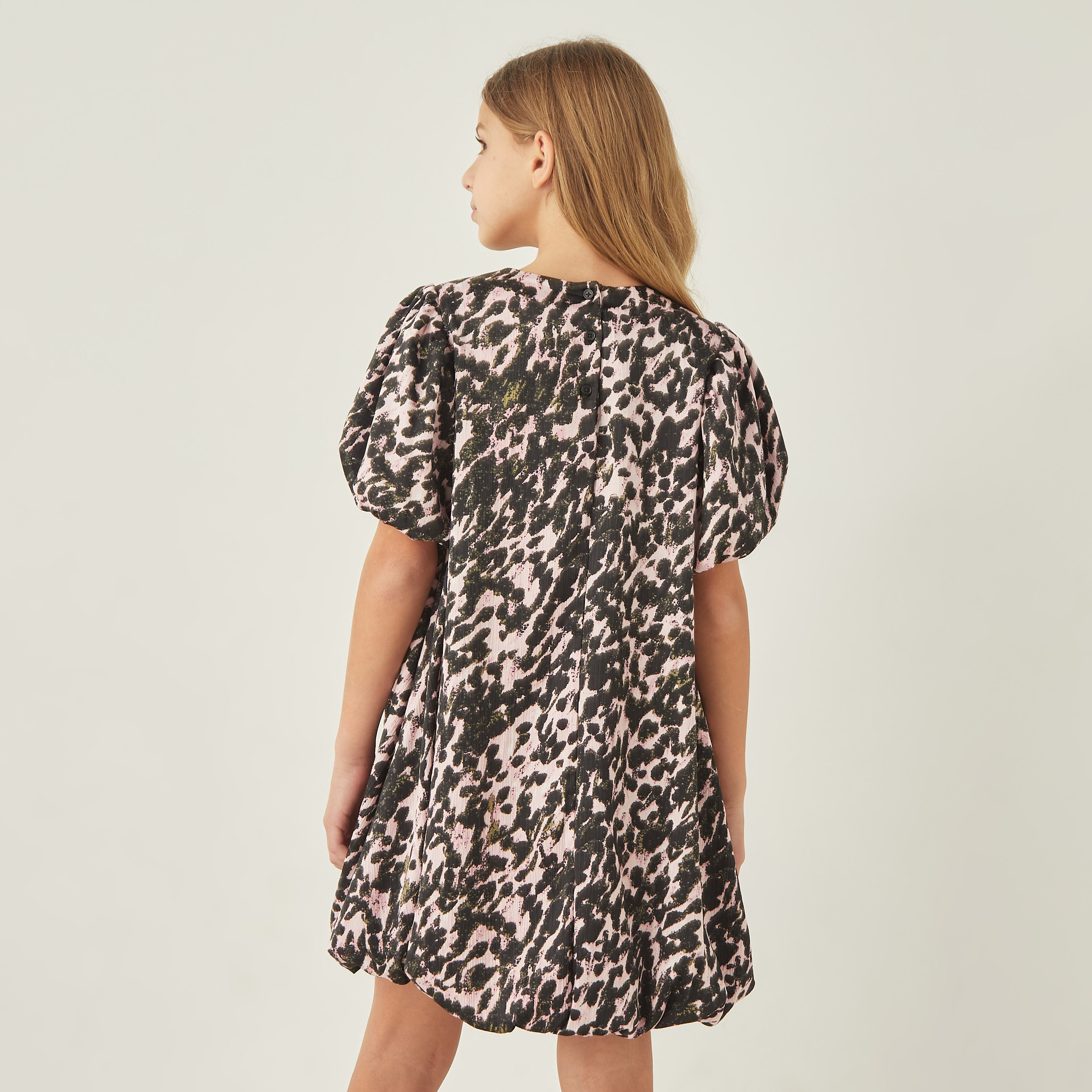Juniors All-Over Print A-Line Dress with Bow Detail and Short Sleeves-girls-clothing-dressesandjumpsuits-image-3
