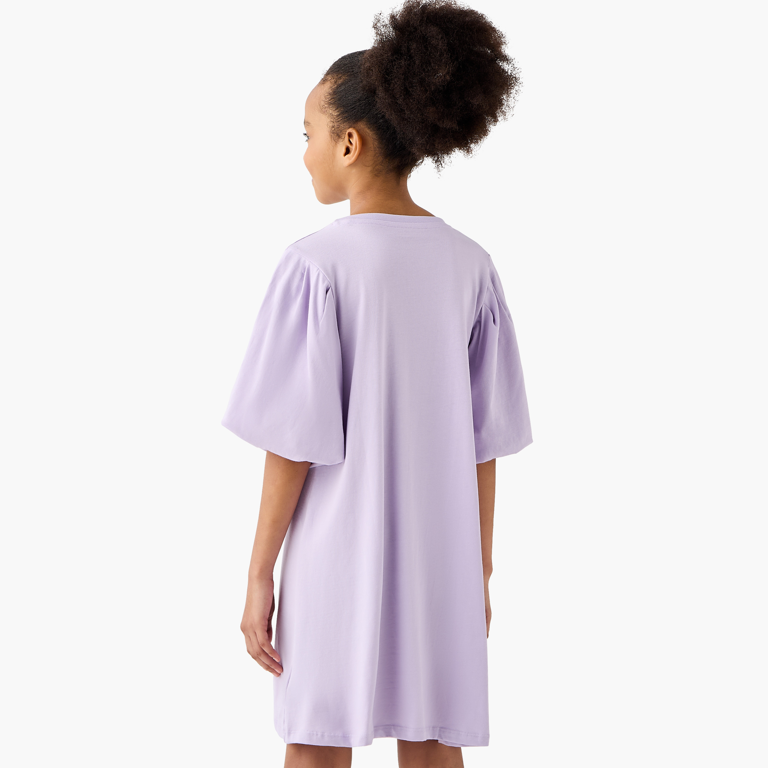Juniors Printed A-line Dress with Round Neck and Balloon Sleeves-girls-clothing-dressesandjumpsuits-image-3