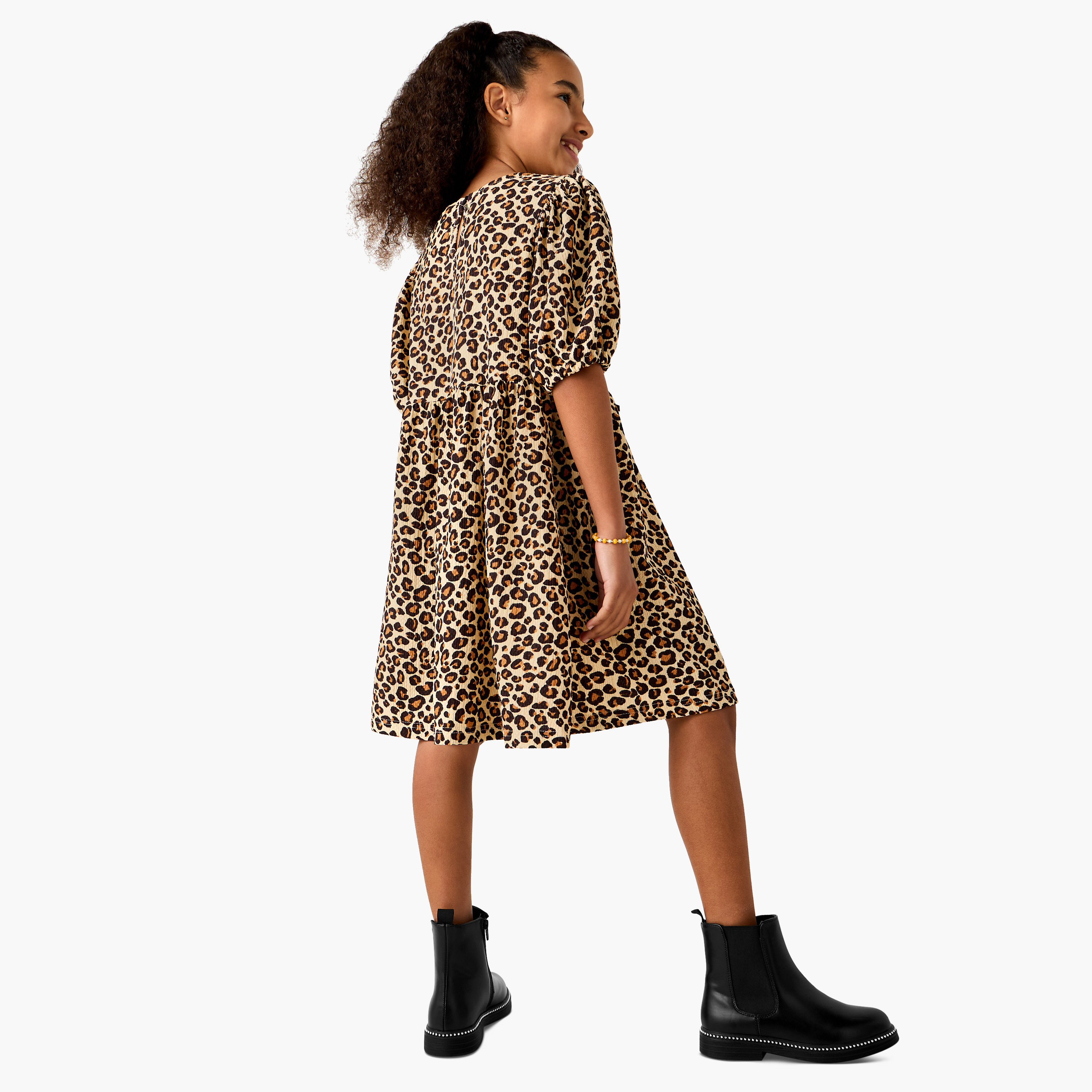 فستان بأكمام منفوخة وطبعات حيوانات من جونيورز-girls-clothing-dressesandjumpsuits-image-3